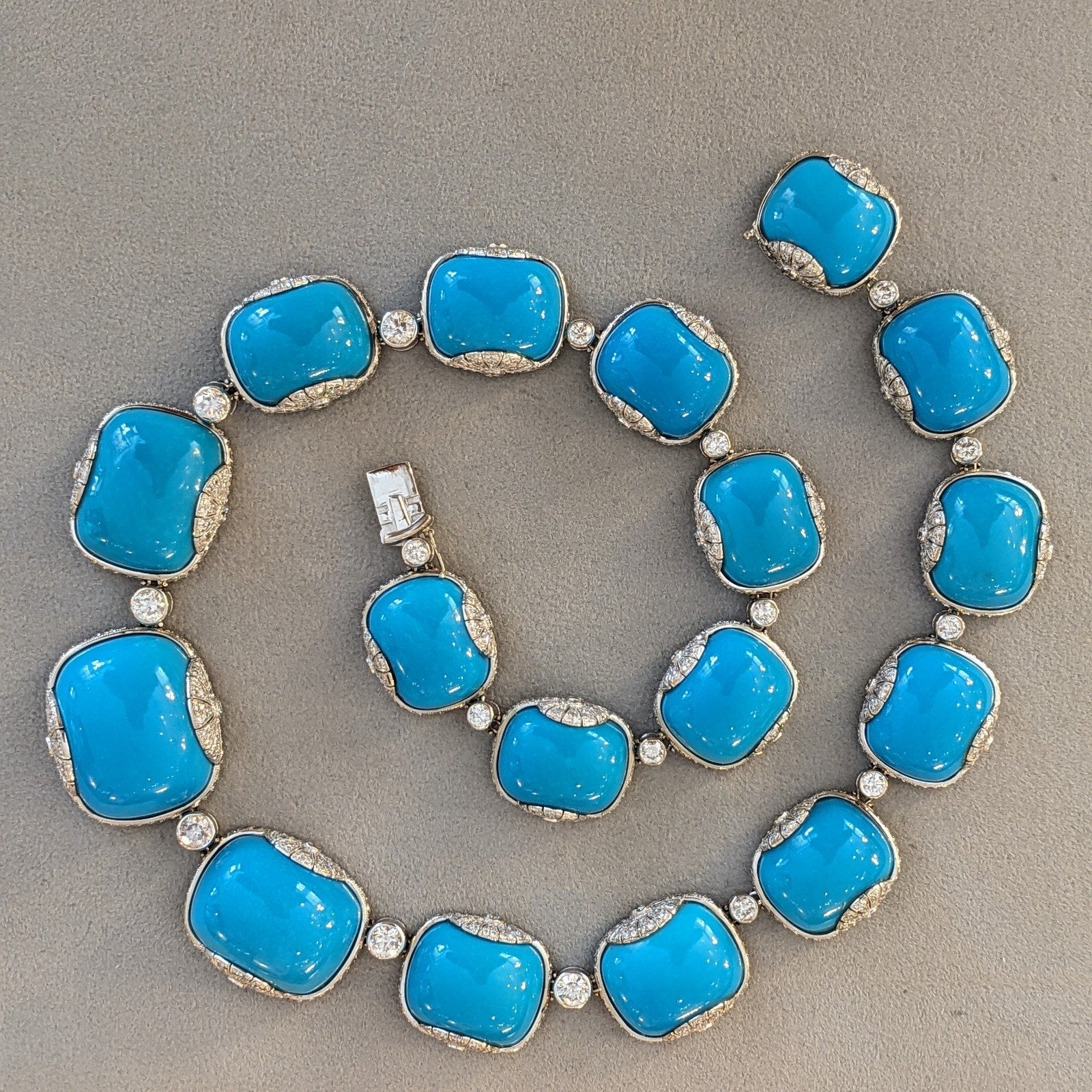 Fred Leighton Nat'l Turquoise and Diamond Necklace in 18k White Gold