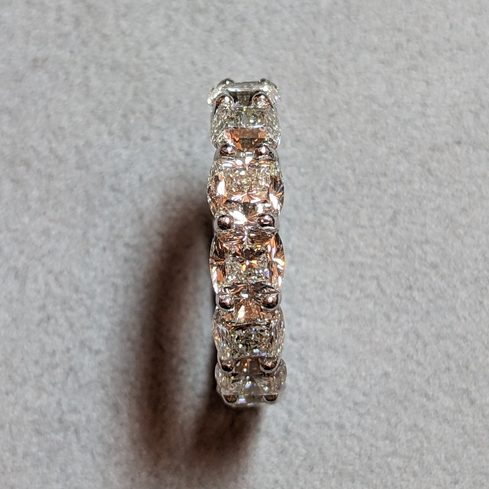 Cushion Cut Diamond Eternity Band Ring 10.00 cttw Size 6.75 in Platinum