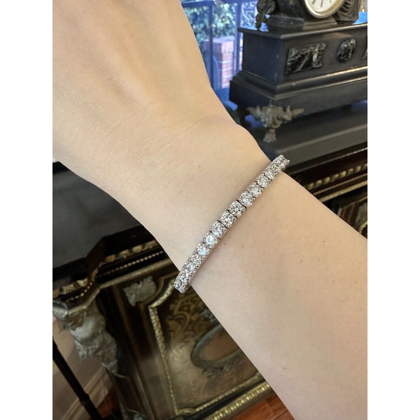 Natural Diamond Tennis Stretch Bracelet 10.68 carat total weight in 14k White Gold