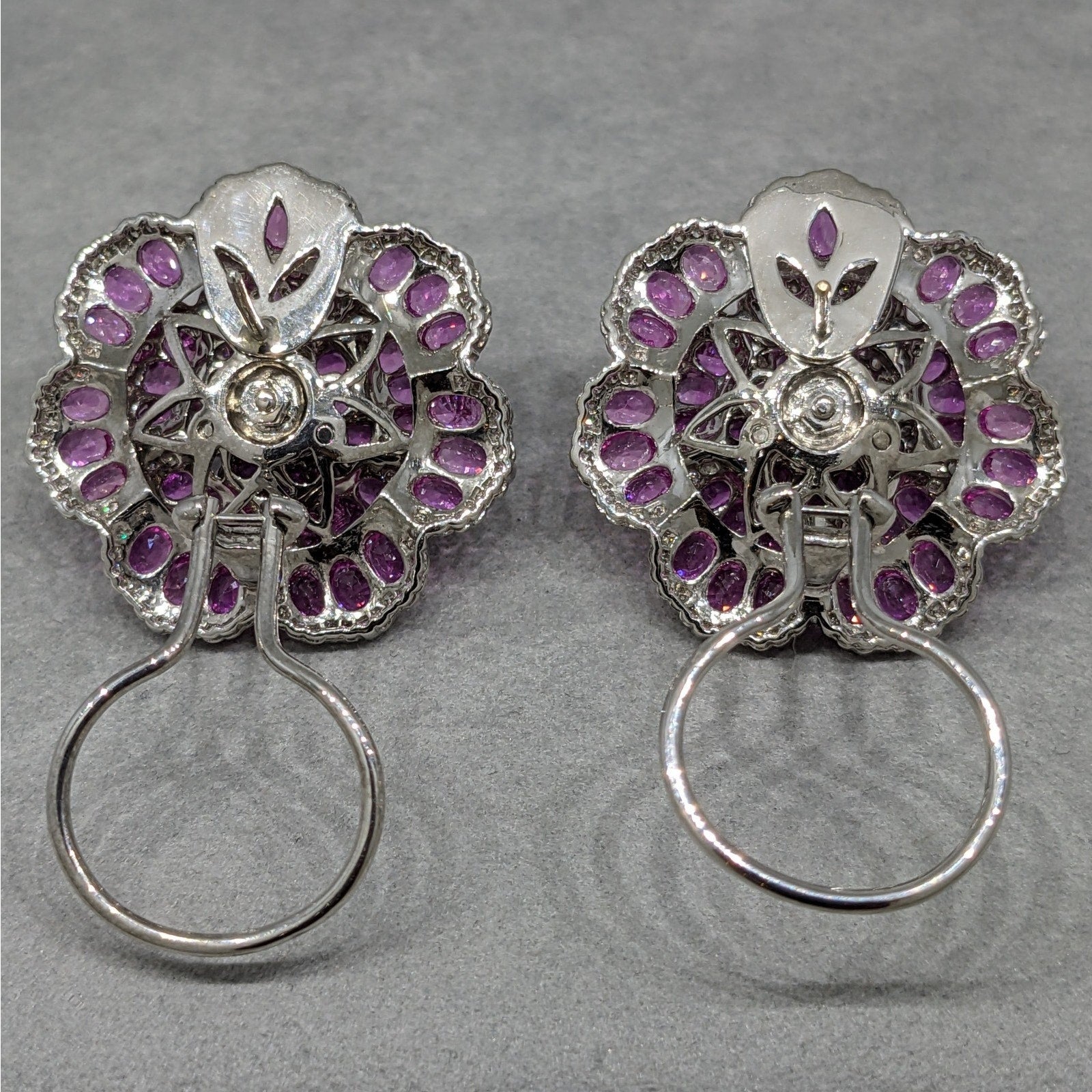 Pink Sapphire and Diamond Tiered Flower Earrings in 18k White Gold