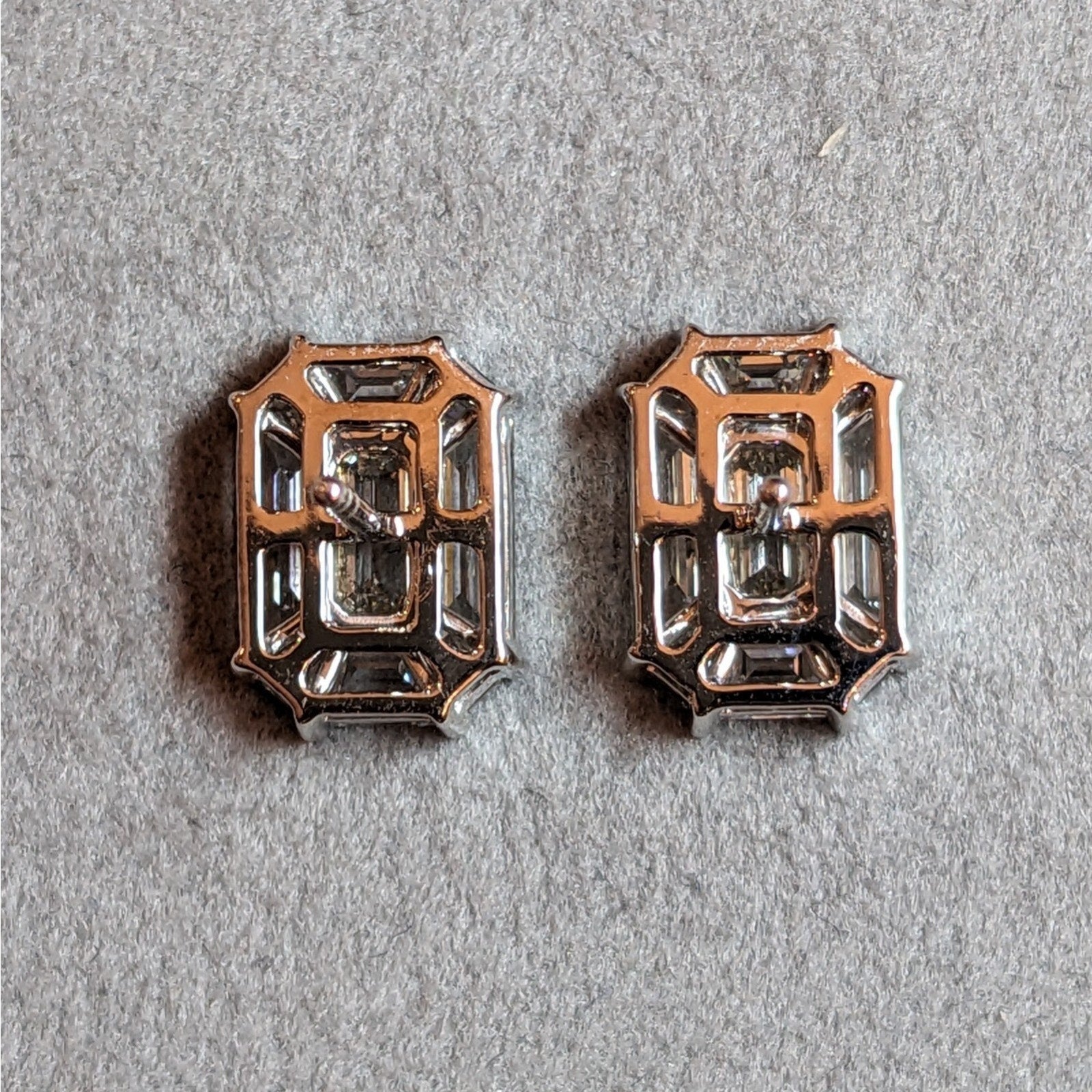 Large Illusion set Natural Diamond Stud Earrings in 18k White Gold