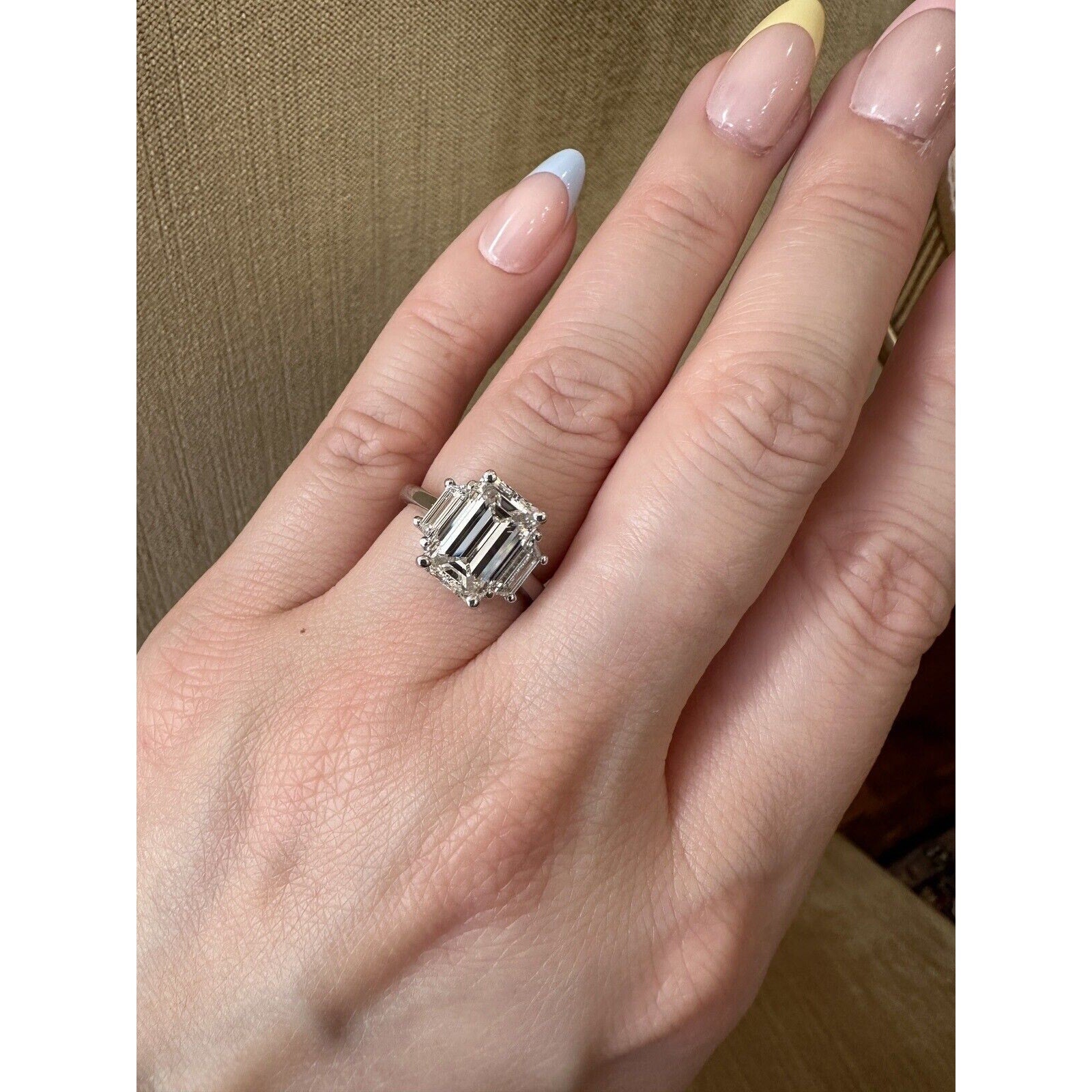 GIA 3.53 ct H-VS1 Emerald Cut Diamond Three Stone Ring in Platinum - C300EV