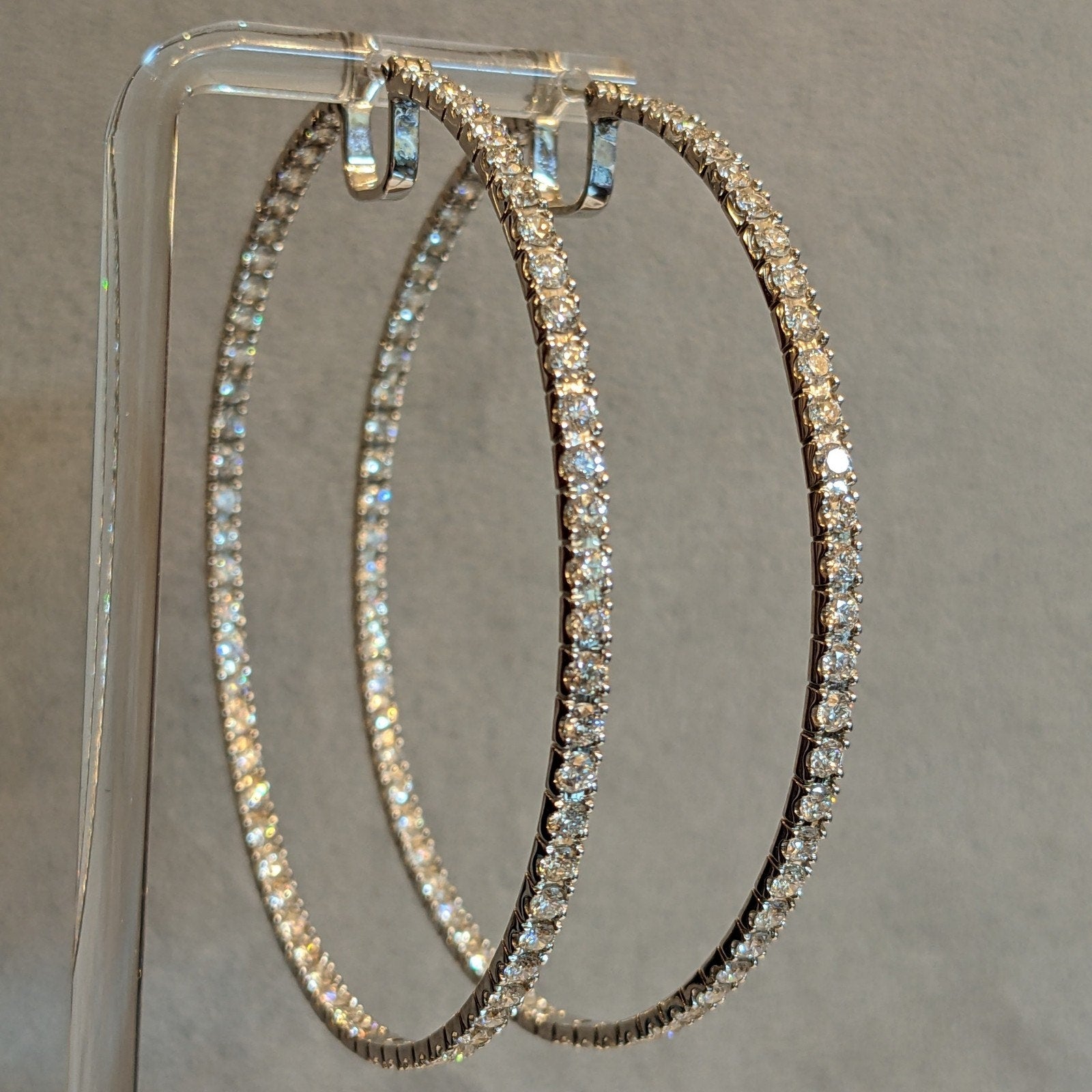 8.50 ctw Inside Out Round Diamond XL Hoop Earrings in 18k White Gold