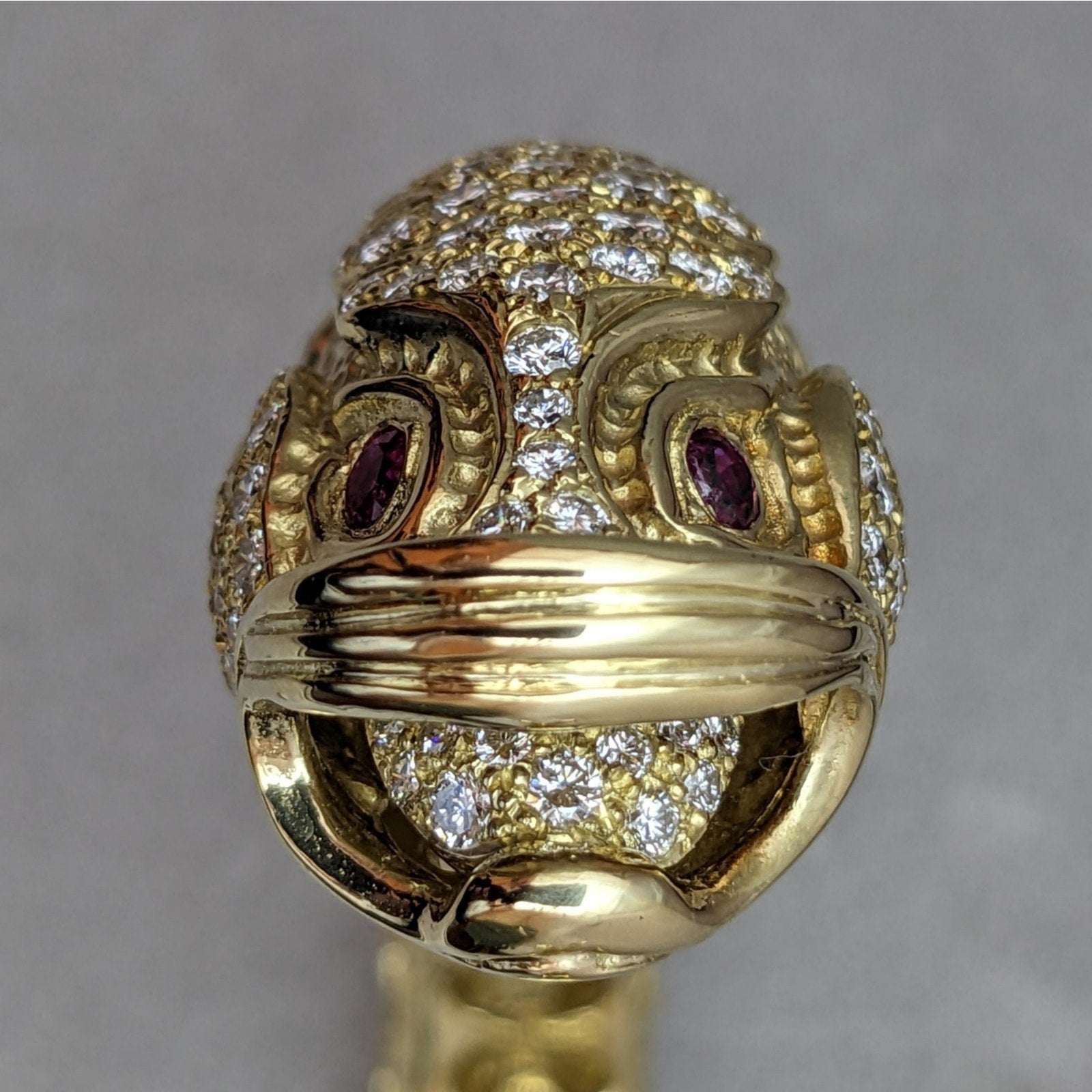 Heavy Diamond Hinged Fish Cuff Bracelet in Textured 18k Yellow Gold