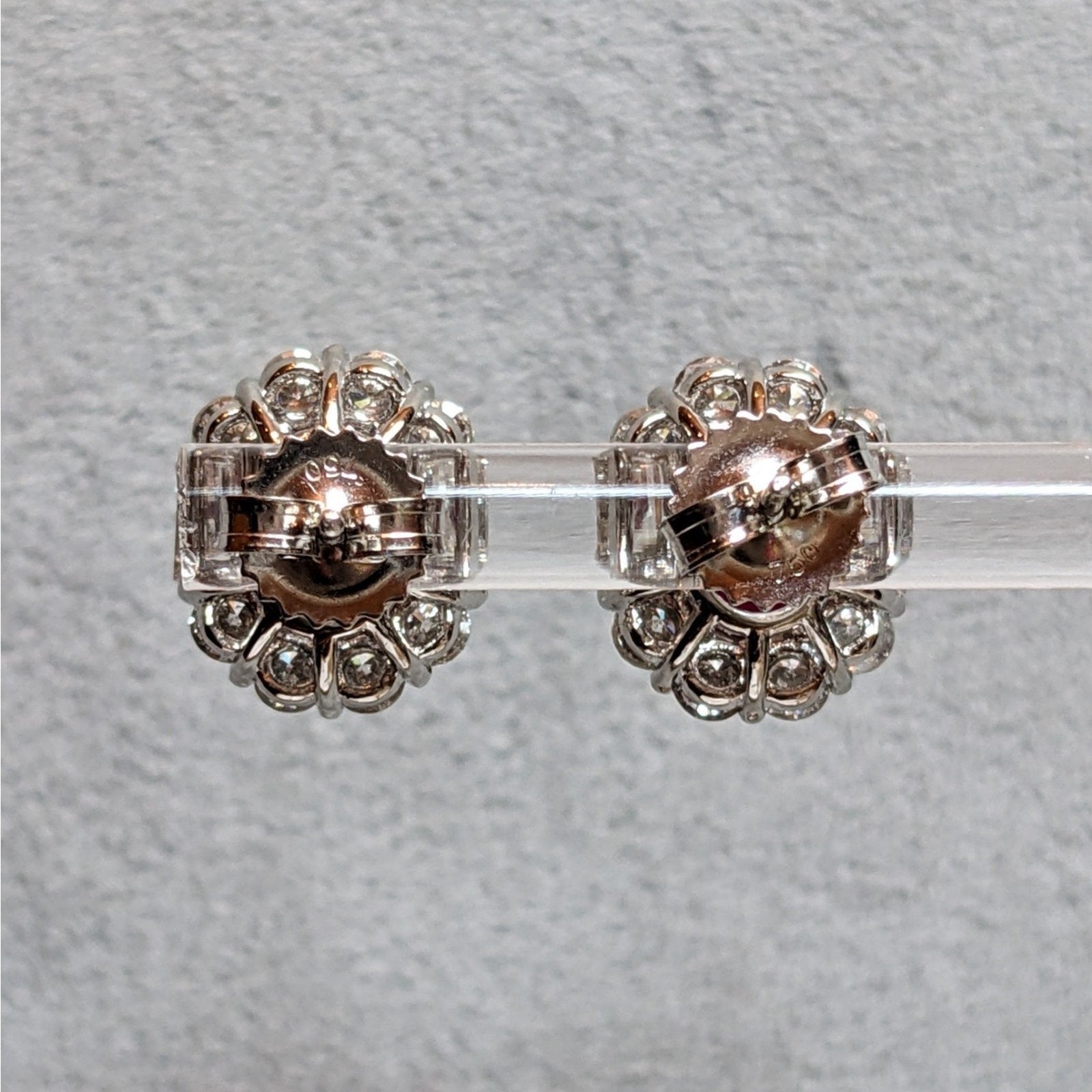 GIA Natural Burma Ruby Oval Stud Earrings with Diamonds in Platinum/18k-HM2763IB