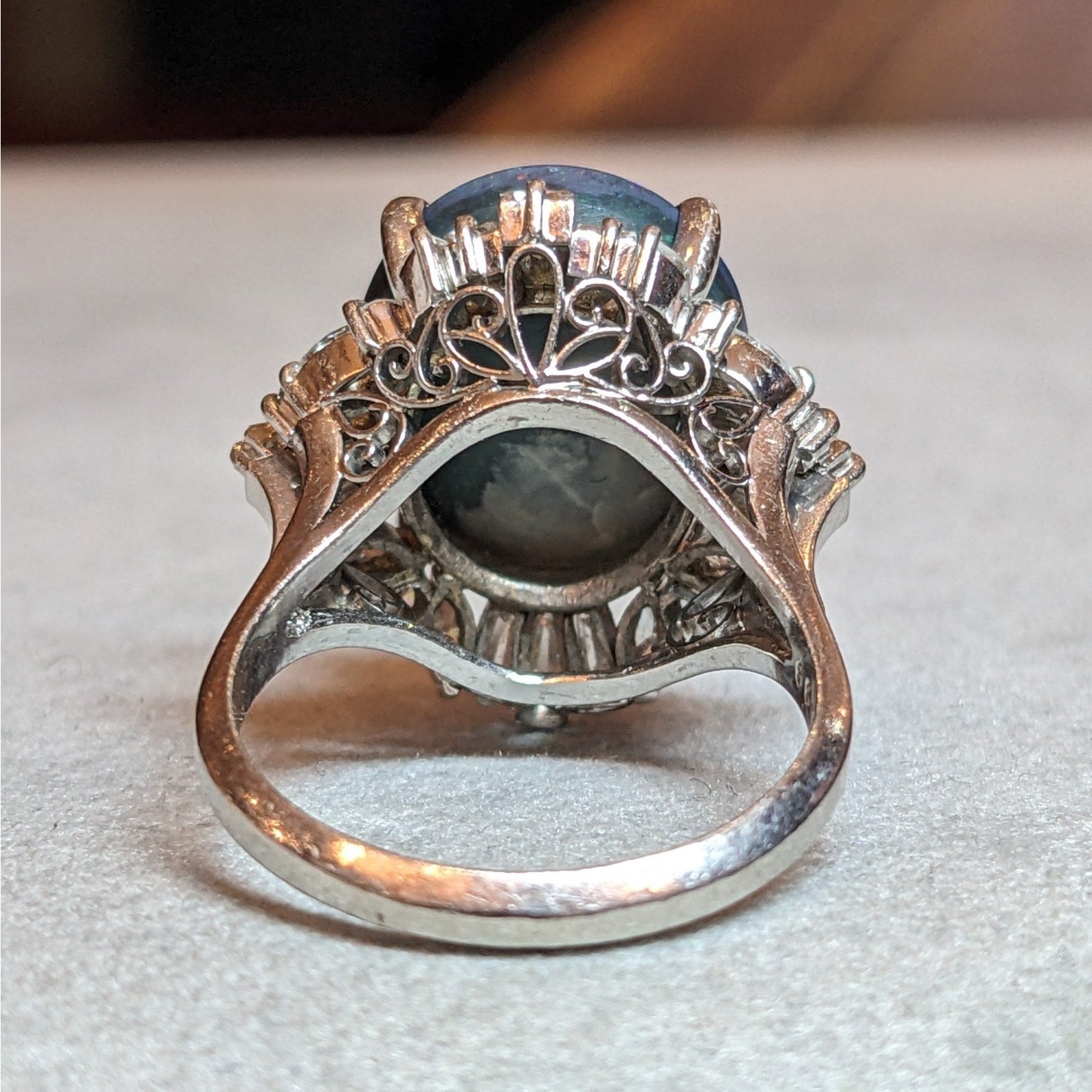 Natural 6.67 ct Black Opal & Diamond Ring in Platinum