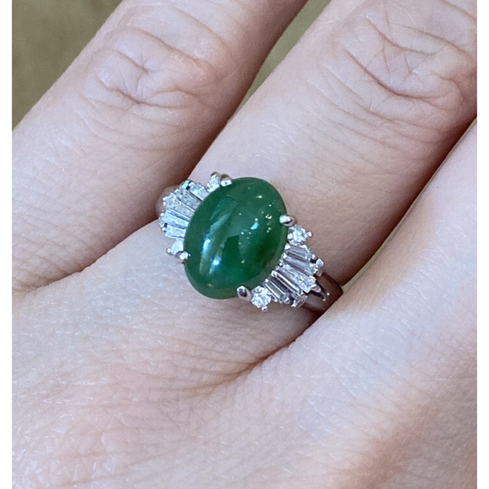 GIA Untreated Oval Jadeite Jade 2.79 ct and Diamond Ring in Platinum