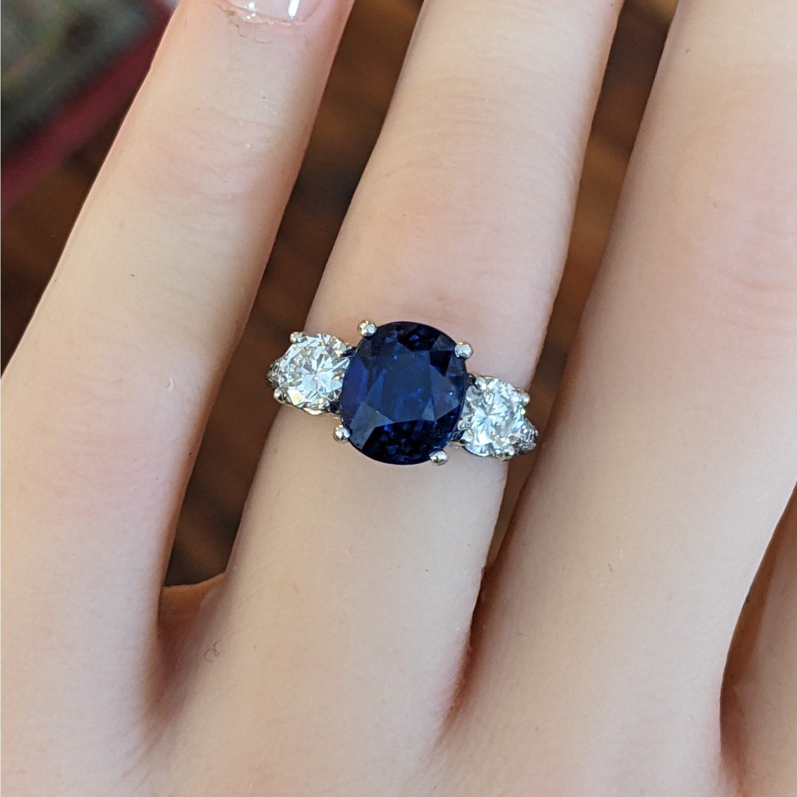 GIA Ceylon Unheated 3.95ct Cushion Sapphire & Diamond Ring in Platinum