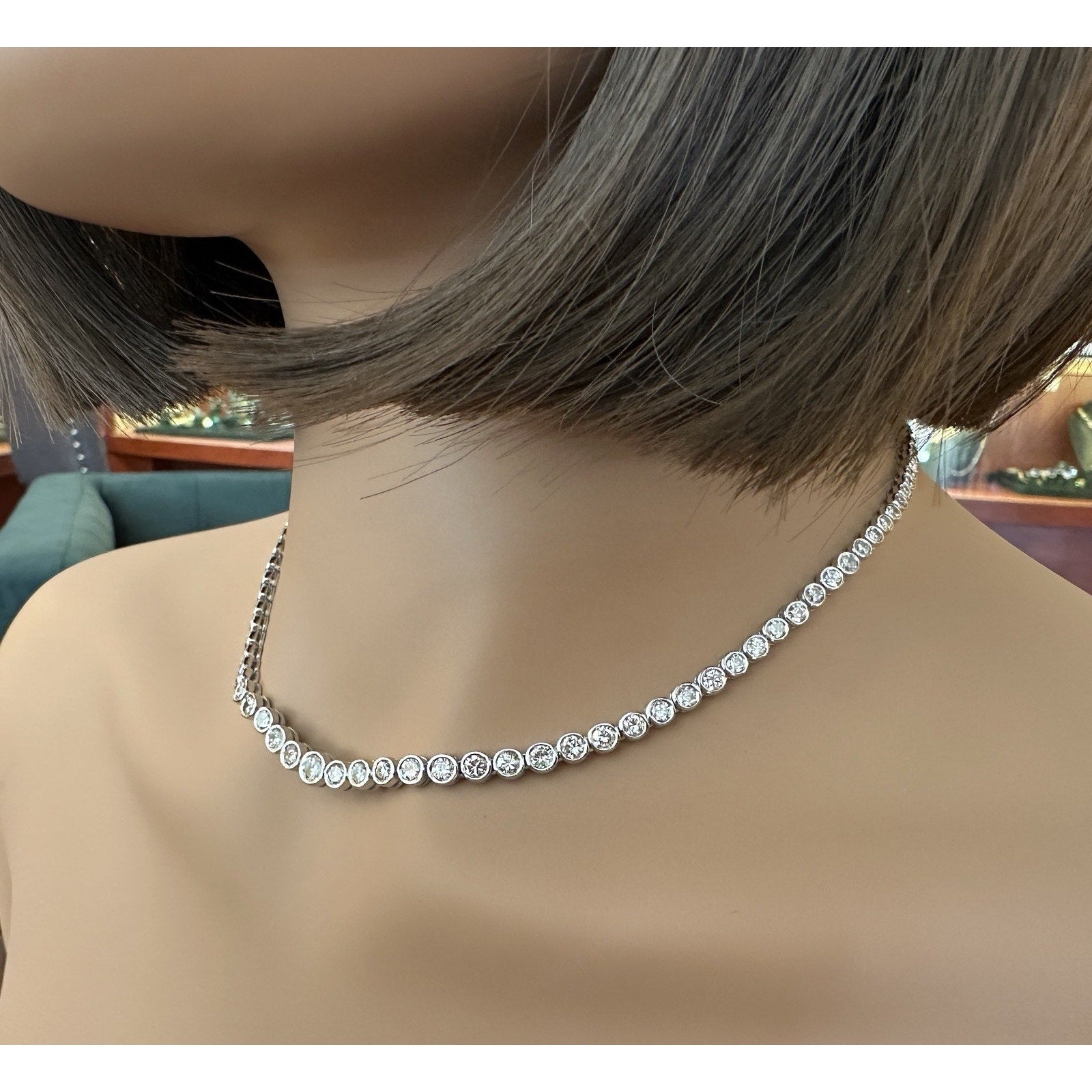10.13 cttw Natural Diamond Graduated Tennis Necklace in Platinum 16.75"