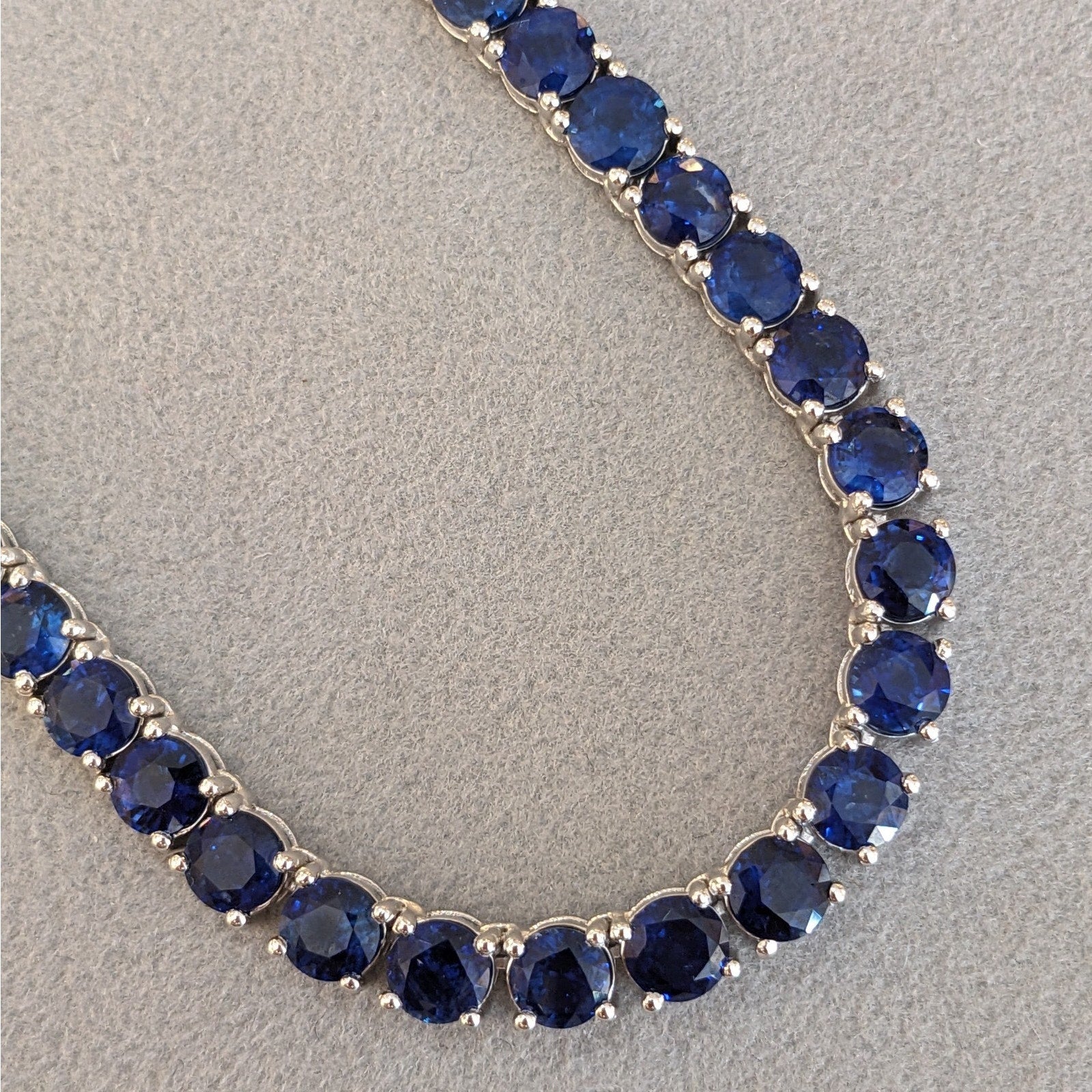 Natural Blue Sapphire Riviera Tennis Necklace 20" long in 14k White Gold