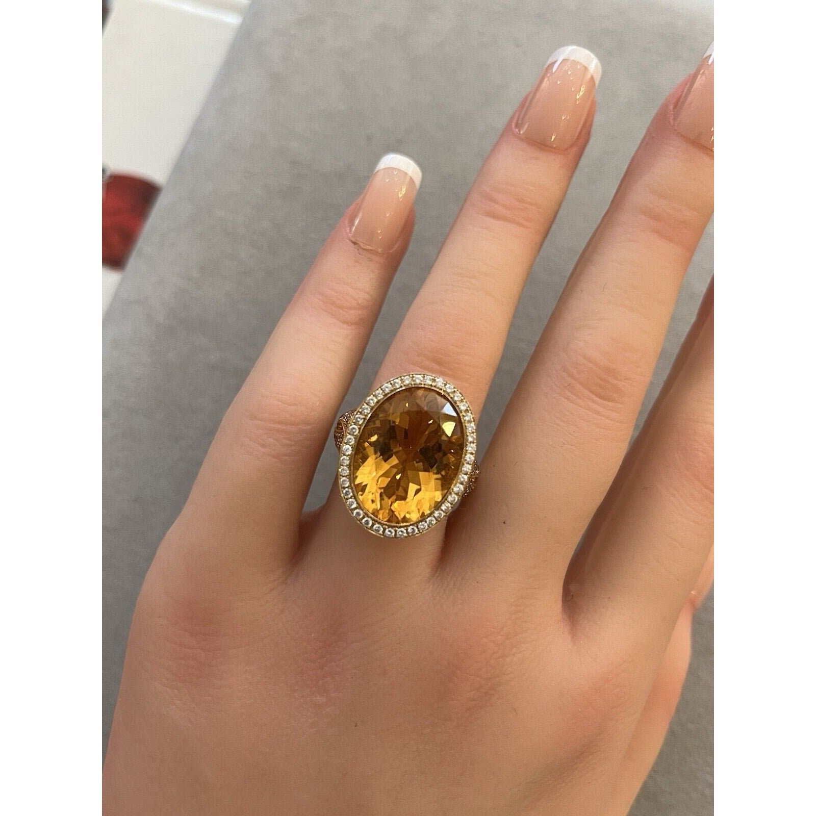 Asprey Large Citrine and Diamond Ring in 18k Yellow Gold