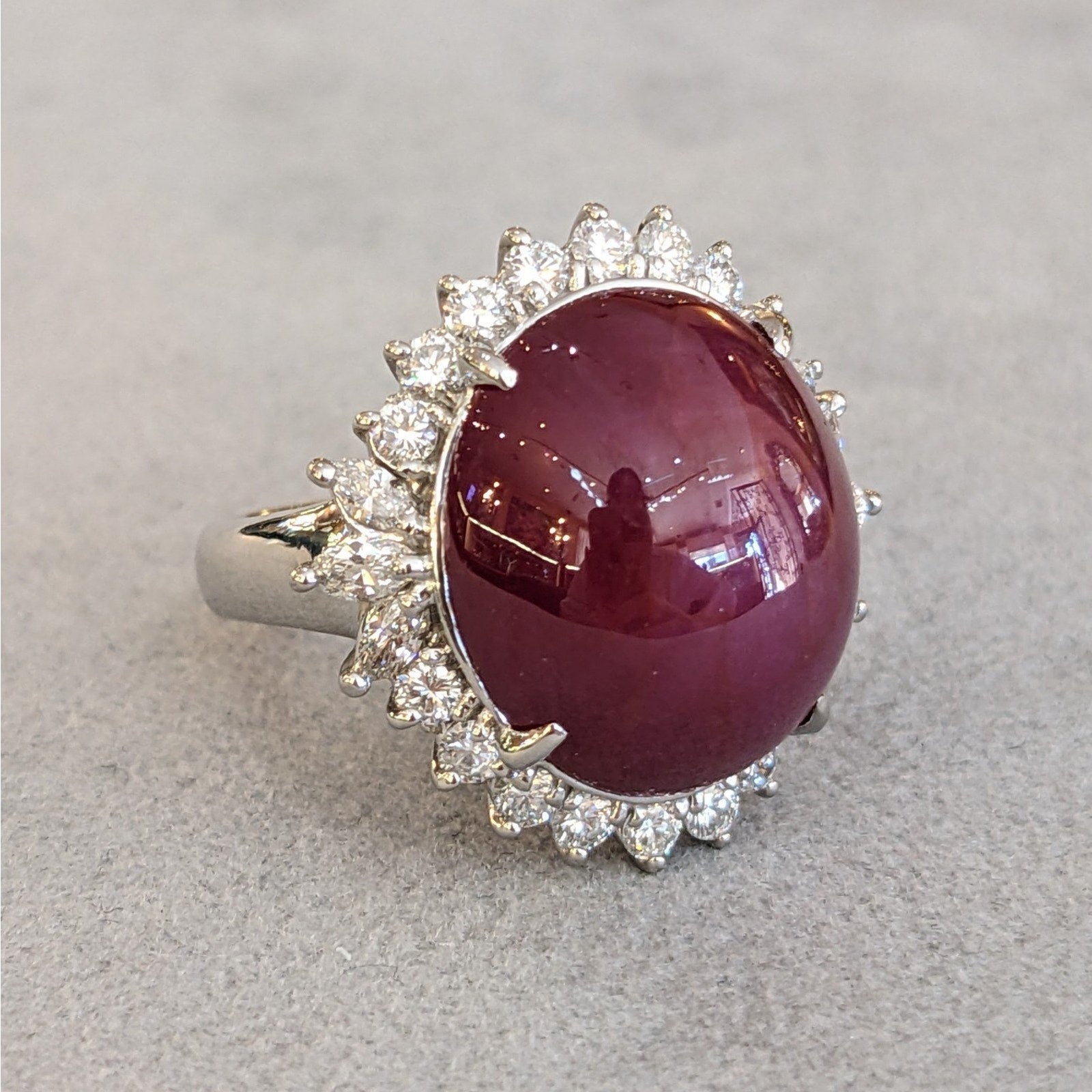19.91 ct Burma Untreated Star Ruby and Diamond Ring in Platinum