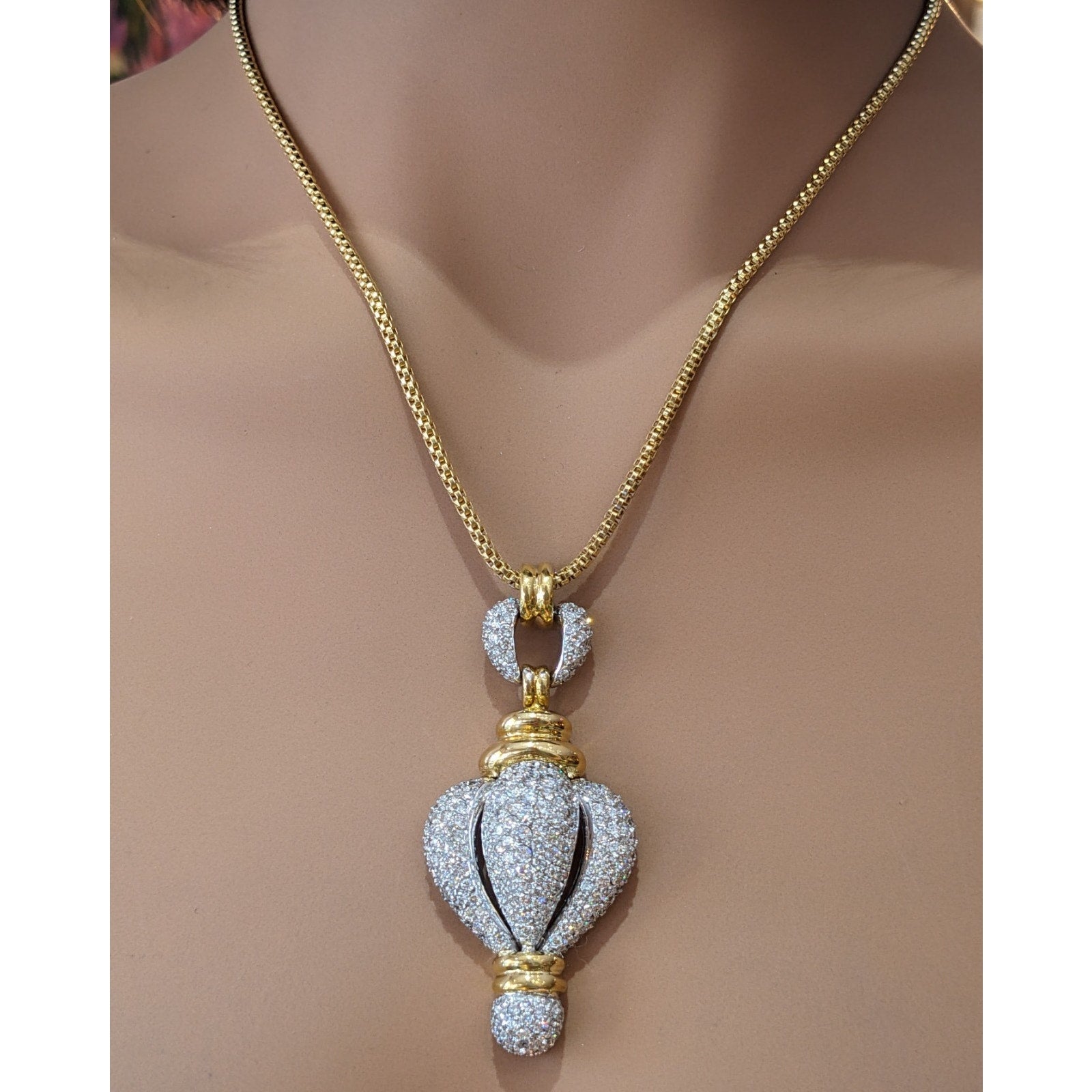 Diamond Pave Pendant Necklace in 18k Yellow & White Gold