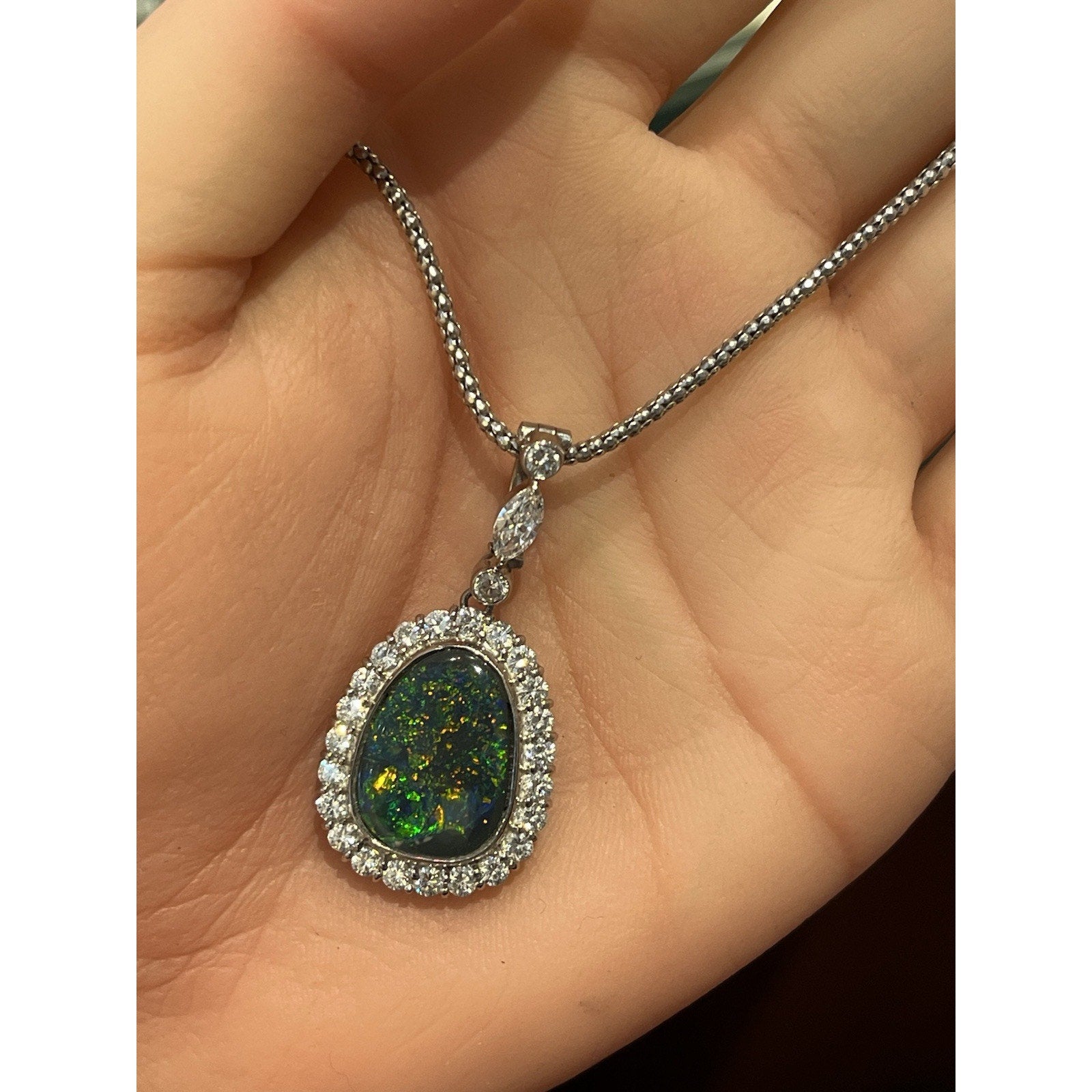 Black Opal 4.15 ct and Diamond Pendant Necklace in Platinum
