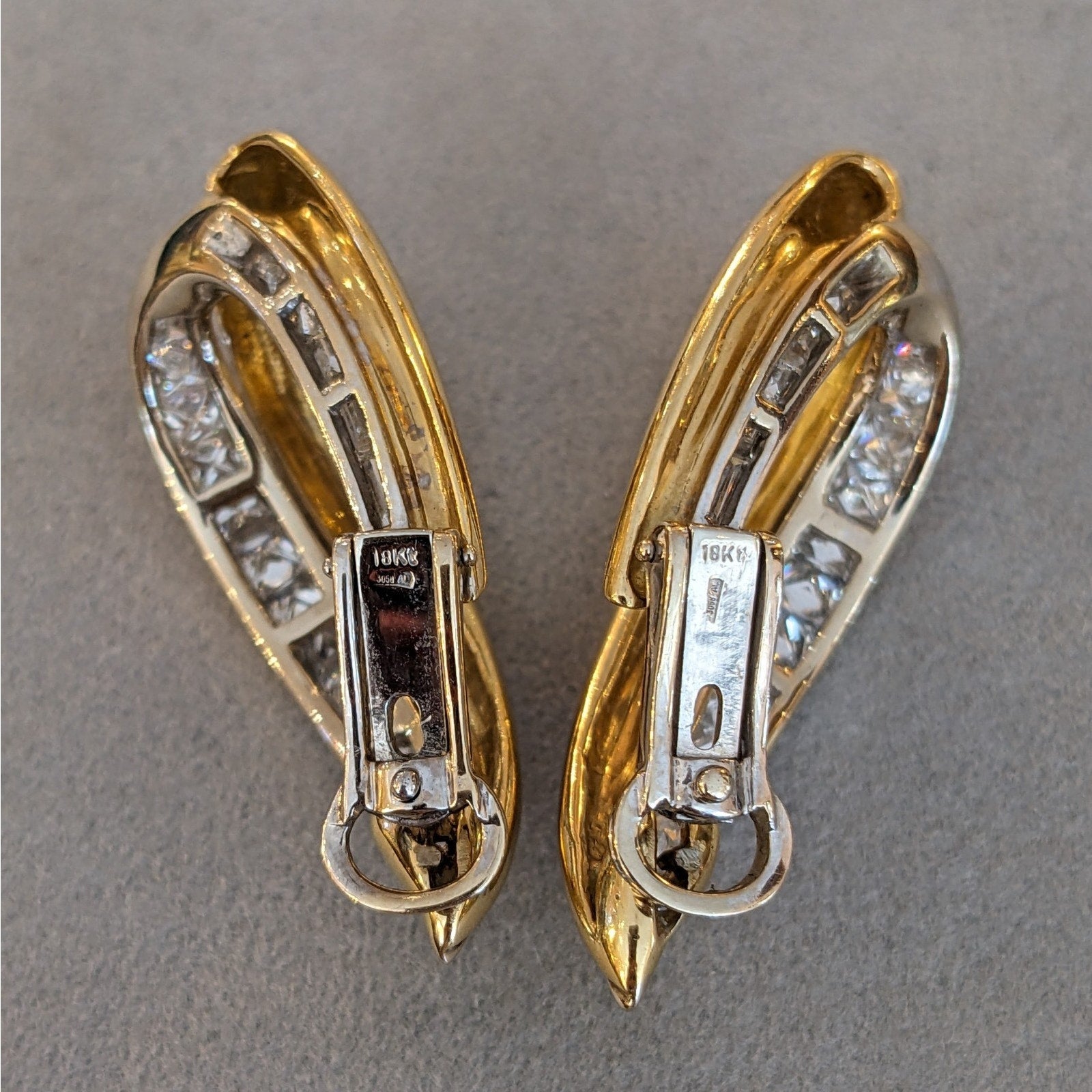 Princess and Baguette Diamond Hoop Earrings in 18k White/Yellow Gold