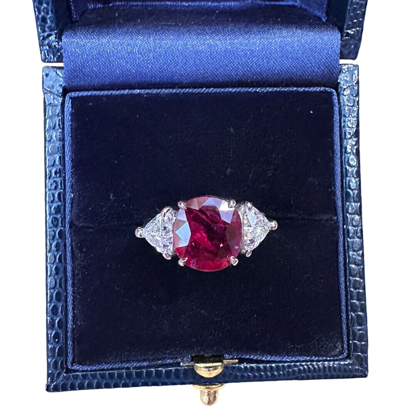 GRS Unheated 4.04 ct Cushion Cut Ruby Ring in Platinum with Diamonds - HM2518SV