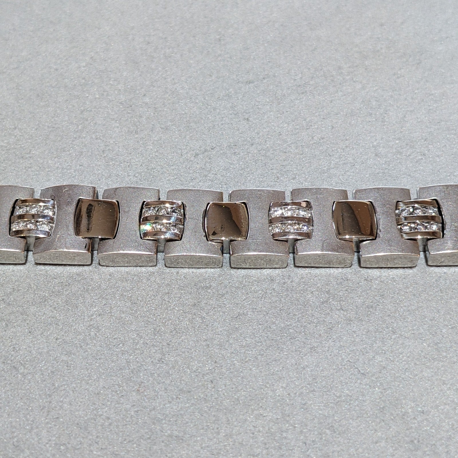 Wide Diamond Link Bracelet -8" long -in 14k Yellow White Gold