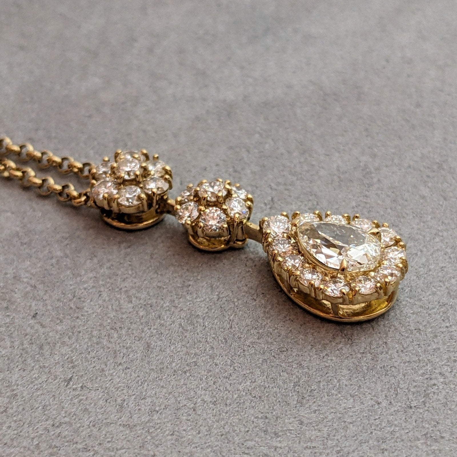 Pear Brilliant Diamond with Floret Pendant Necklace in 18k Yellow Gold