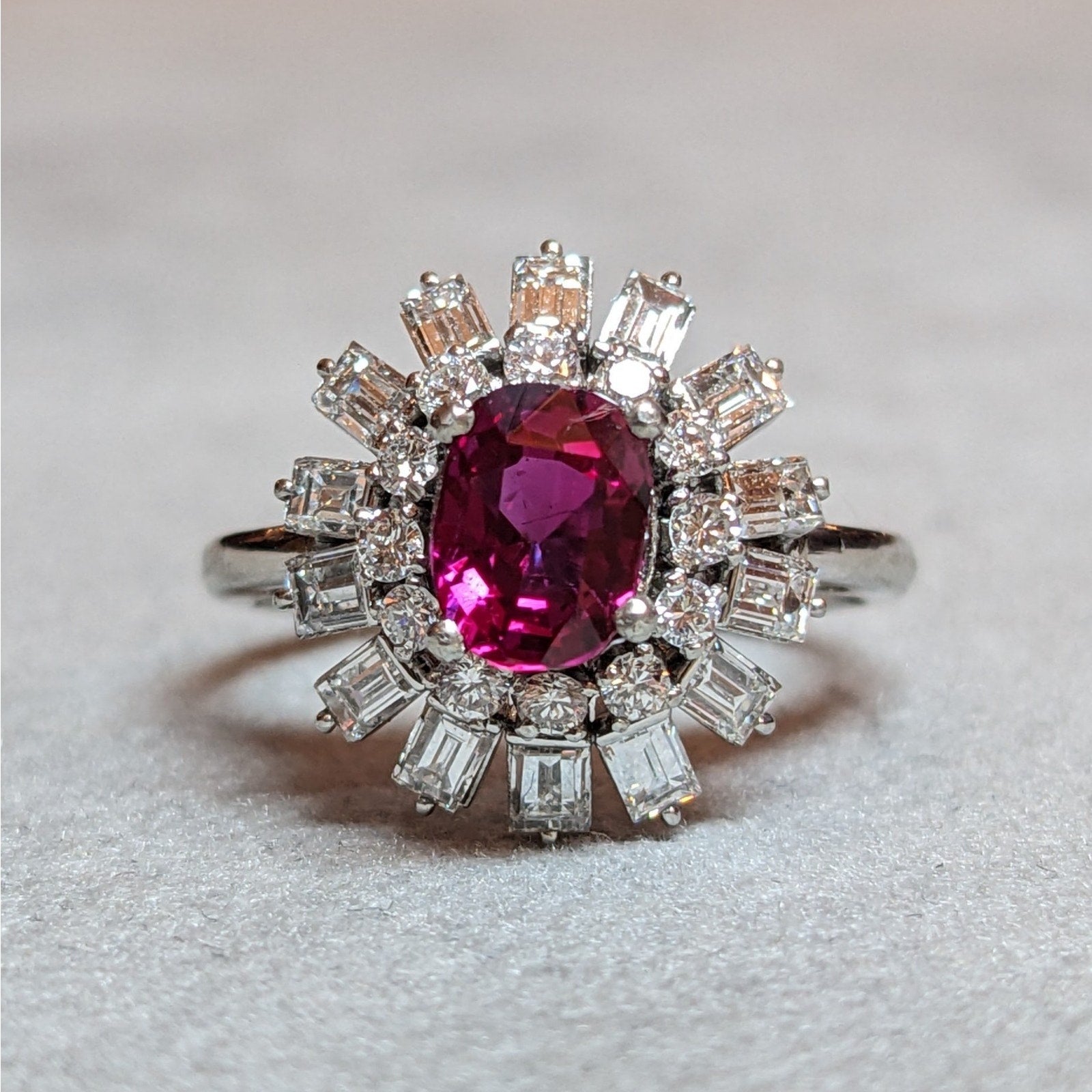 Certified Natural Unheated Ruby and Diamond Ring in Platinum