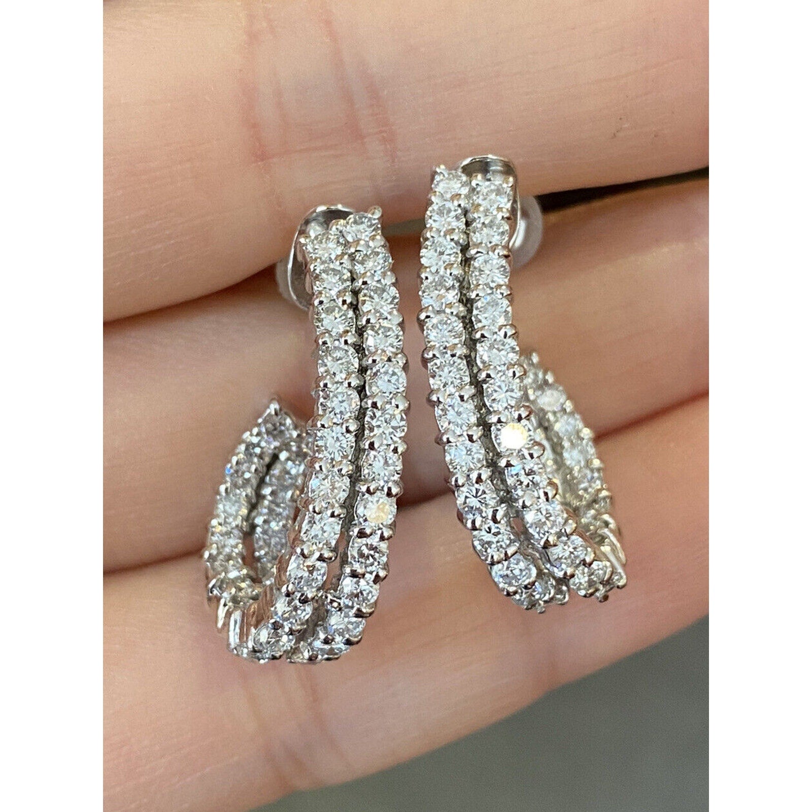 Double Row Diamond Hoop Earrings 3.00 cttw in Platinum/18k--HM1913A3