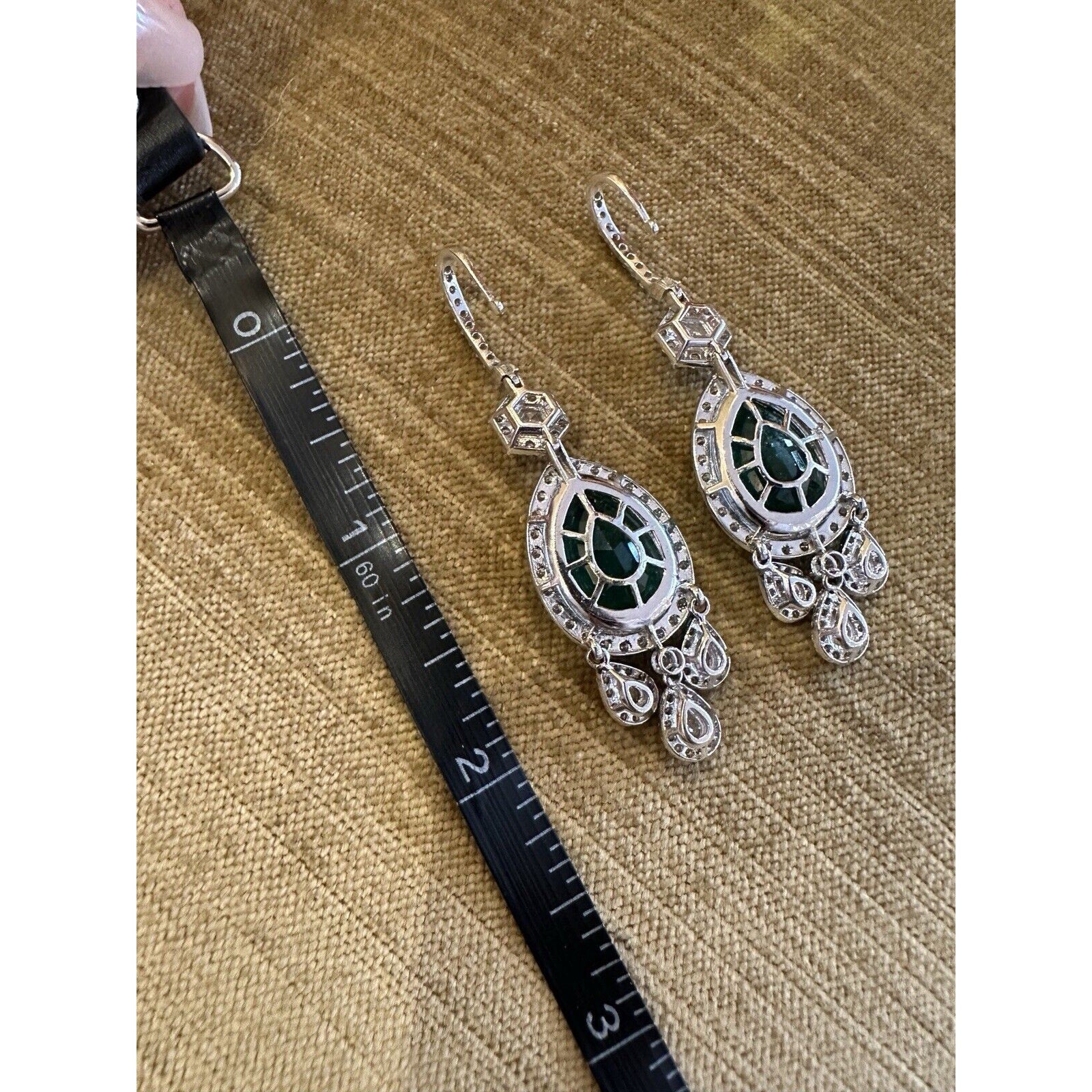 GIA Large Pear Emerald Drop Earrings with Diamonds in 18k White Gold