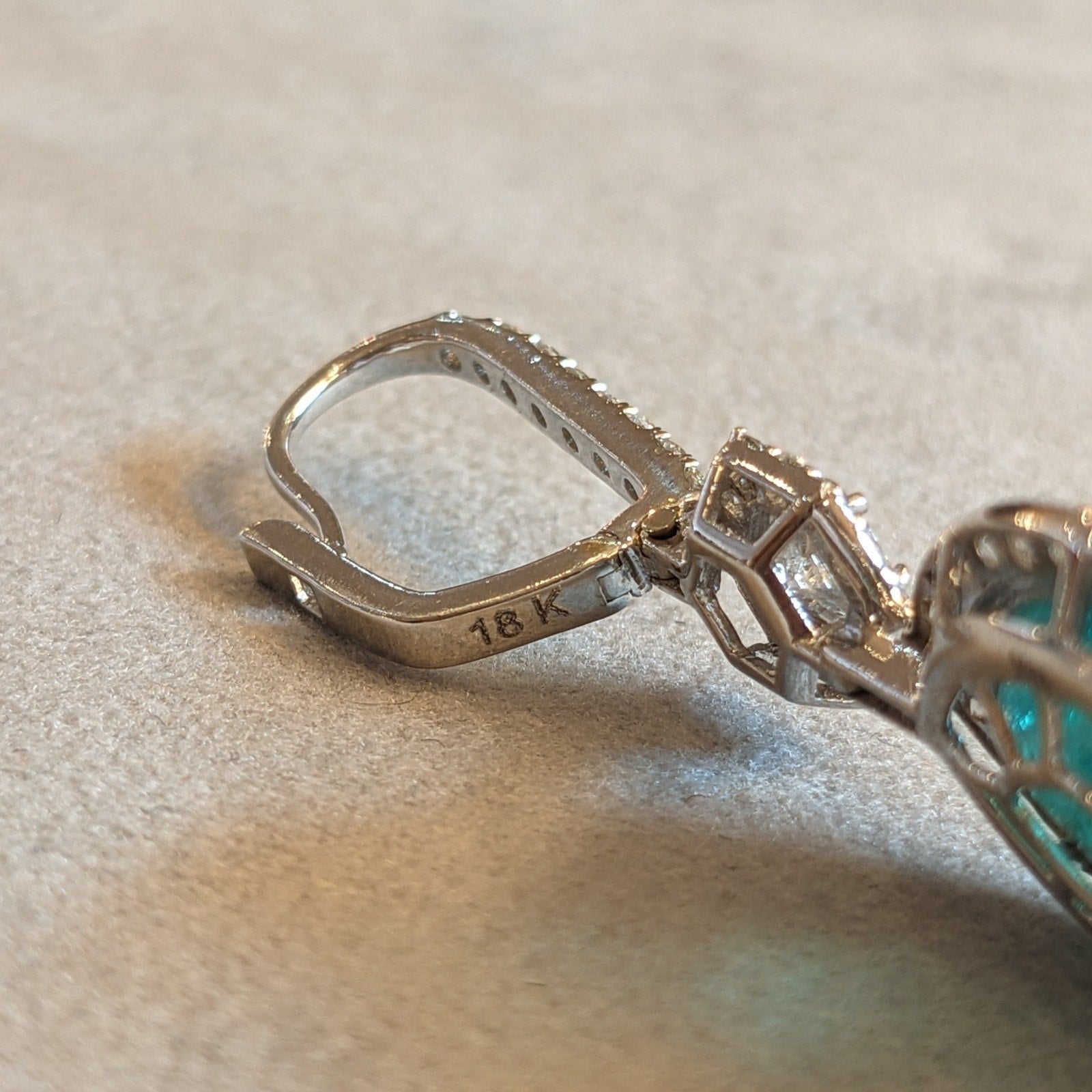 Large Pear Emerald Drop Earrings with Diamonds in 18k White Gold