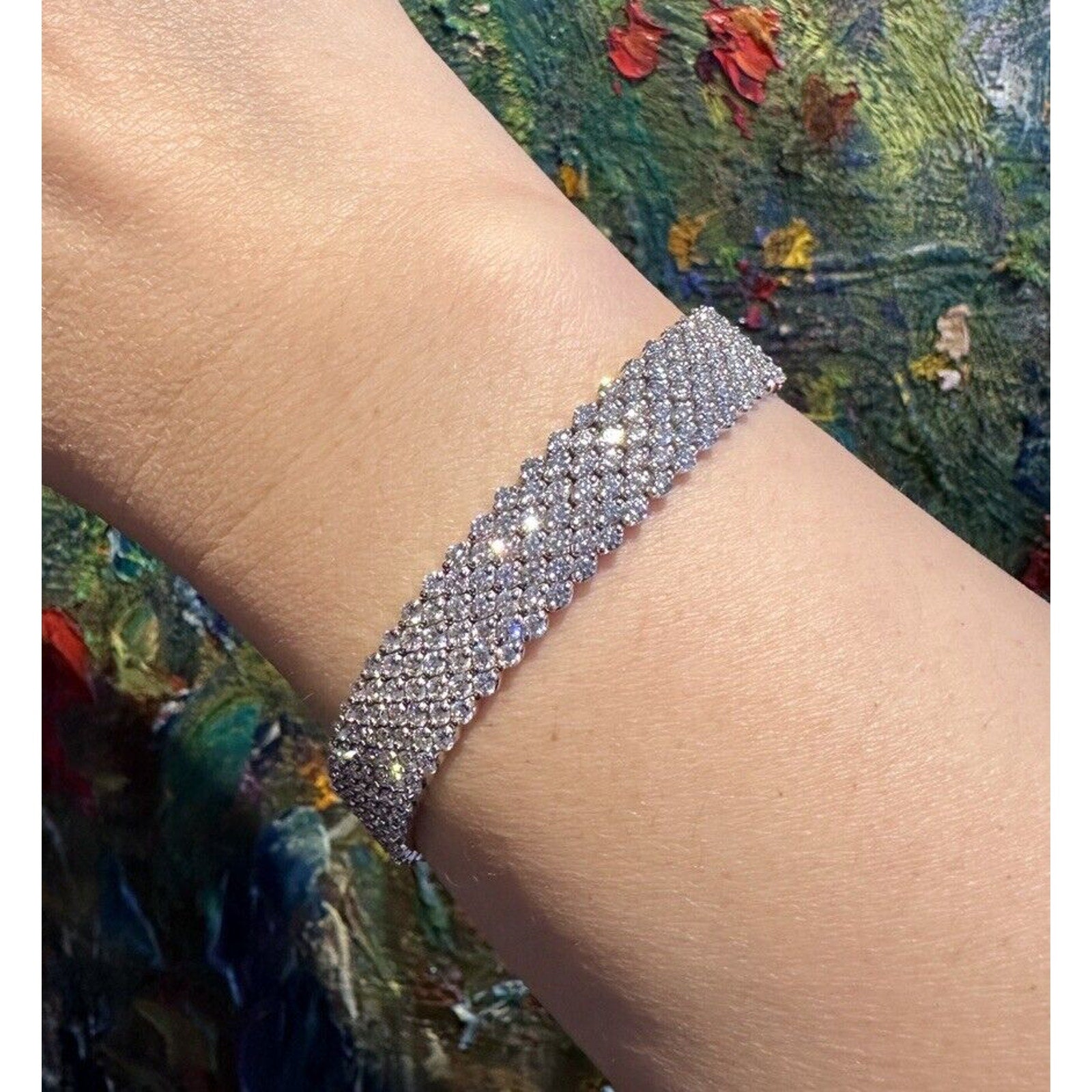 7 Row Natural Diamond Bracelet 10.50 ct in 18k White Gold