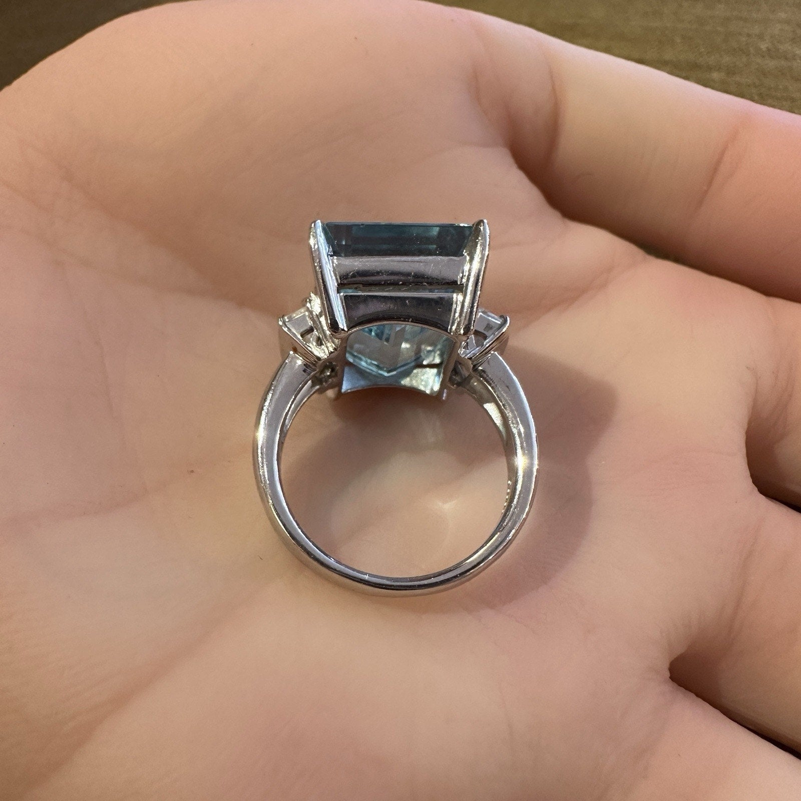 Natural 14.12 ct Aquamarine & Diamond Three Stone Ring in Platinum