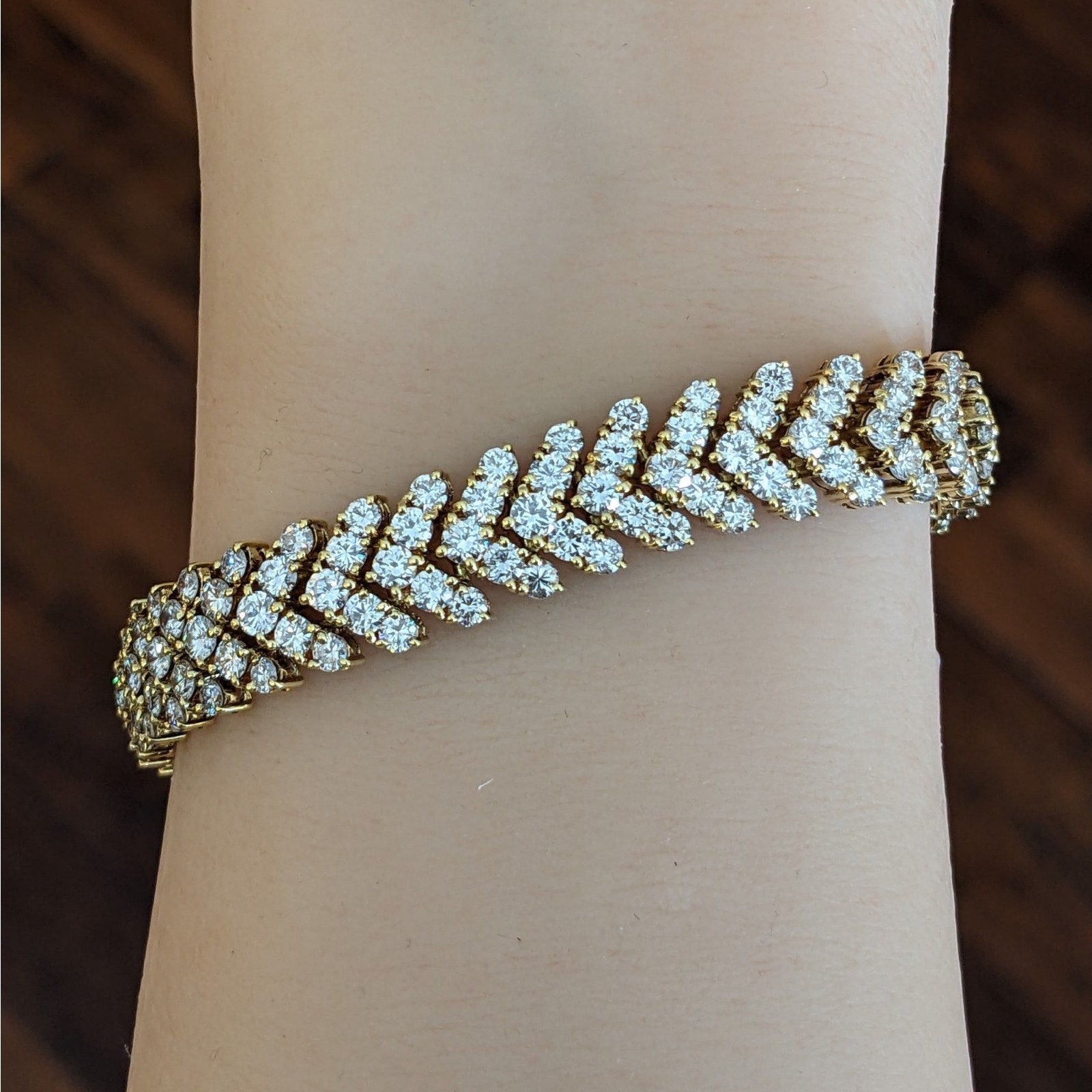 Round Diamond Wide Chevron Bracelet 11.5 ctw in 18k Yellow Gold