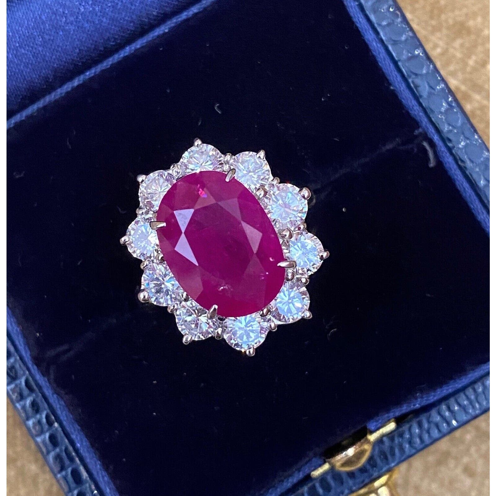 GIA Burma Heated Ruby 7.71 ct Oval in Diamond Platinum Ring - HM2421VN