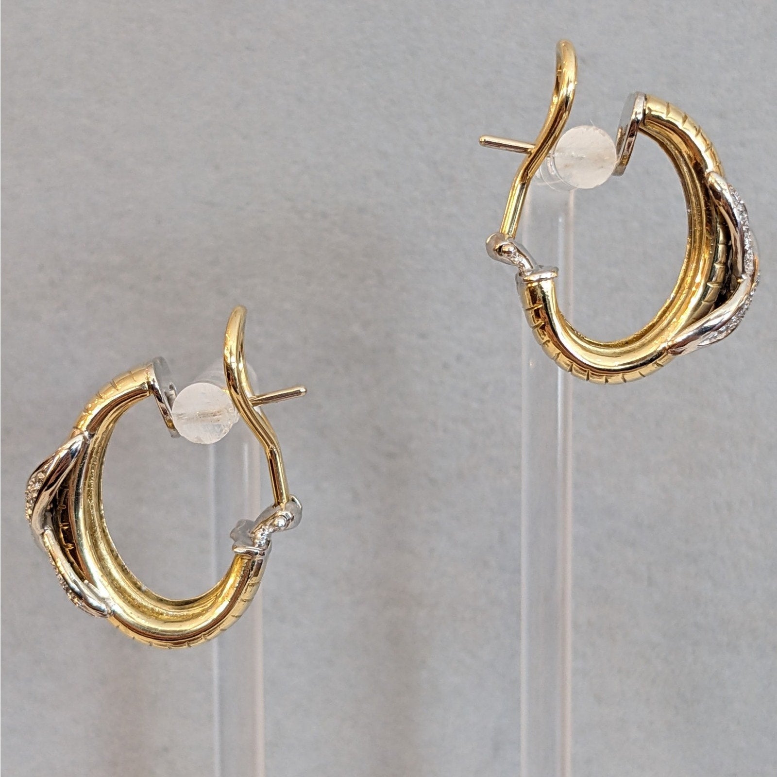 Diamond X Hoop Earrings in 18k Yellow and 14k White Gold - HM2605SB