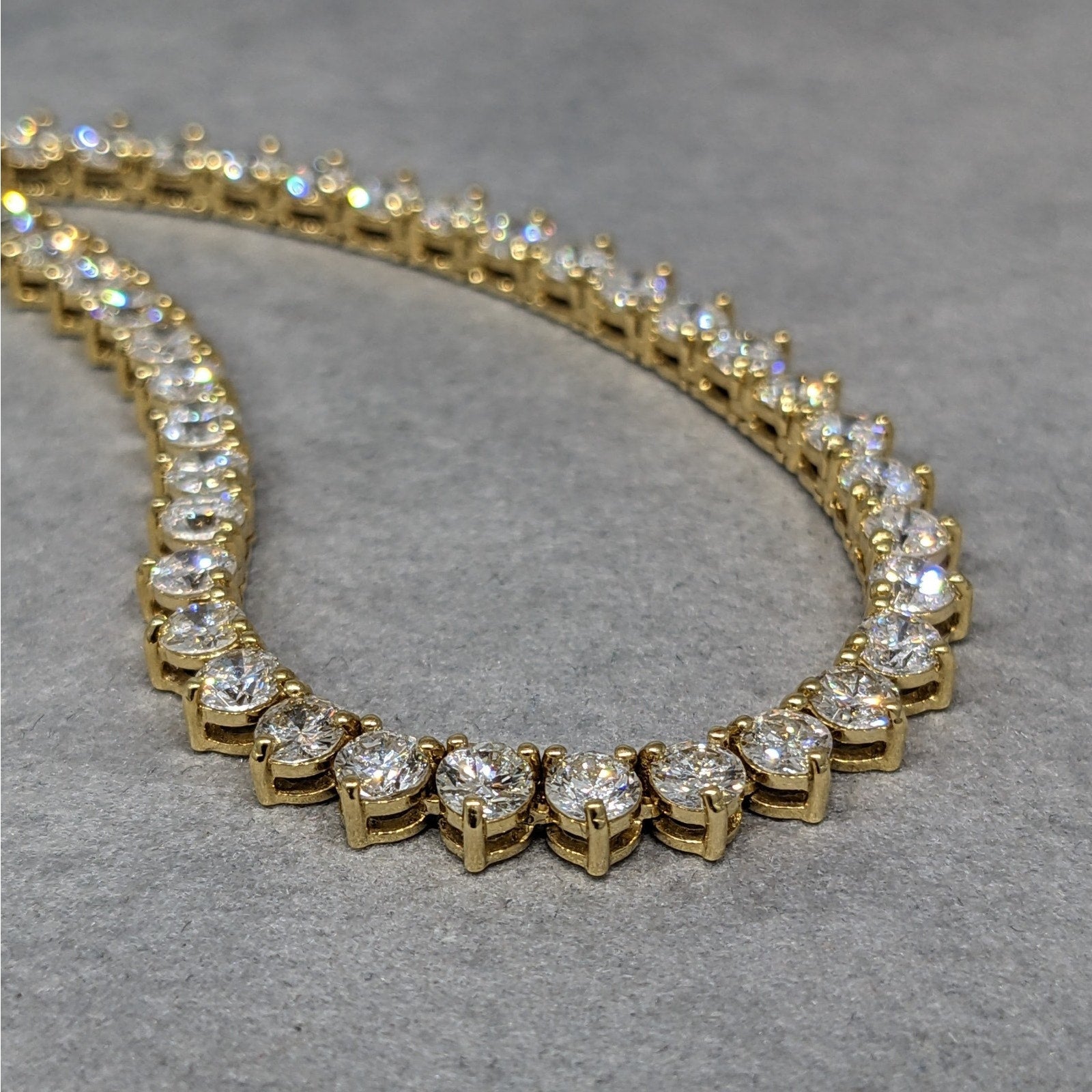 Natural Diamond Tennis Necklace 14.96 ctw in 18k Yellow Gold 16.5"