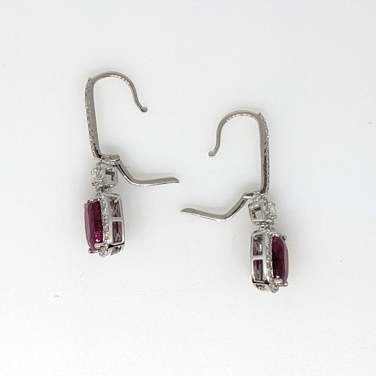 GIA Unheated Cushion Ruby & Diamond Drop Earrings in 18k White Gold