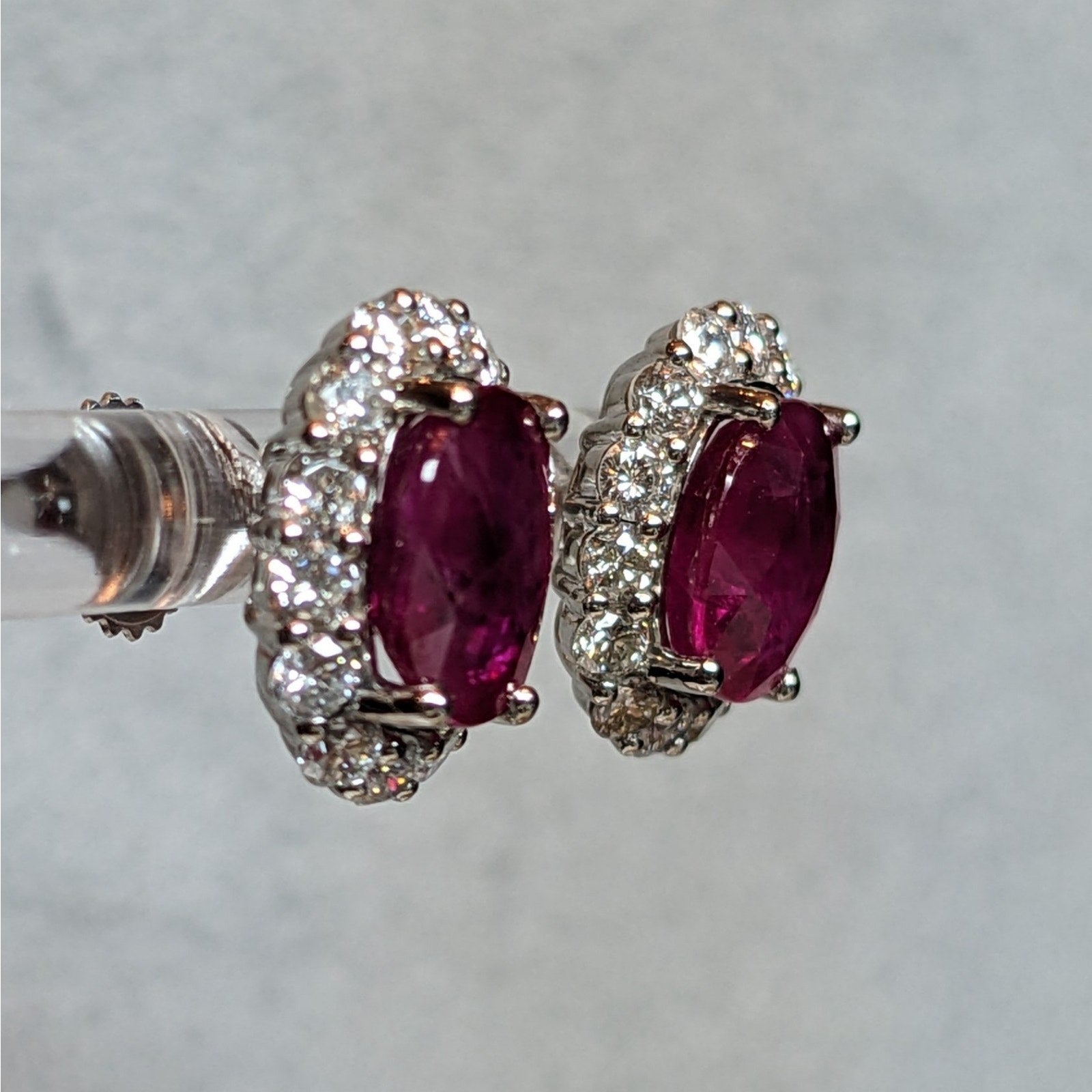 GIA Natural Burma Ruby Oval Stud Earrings with Diamonds in Platinum & 14k White Gold