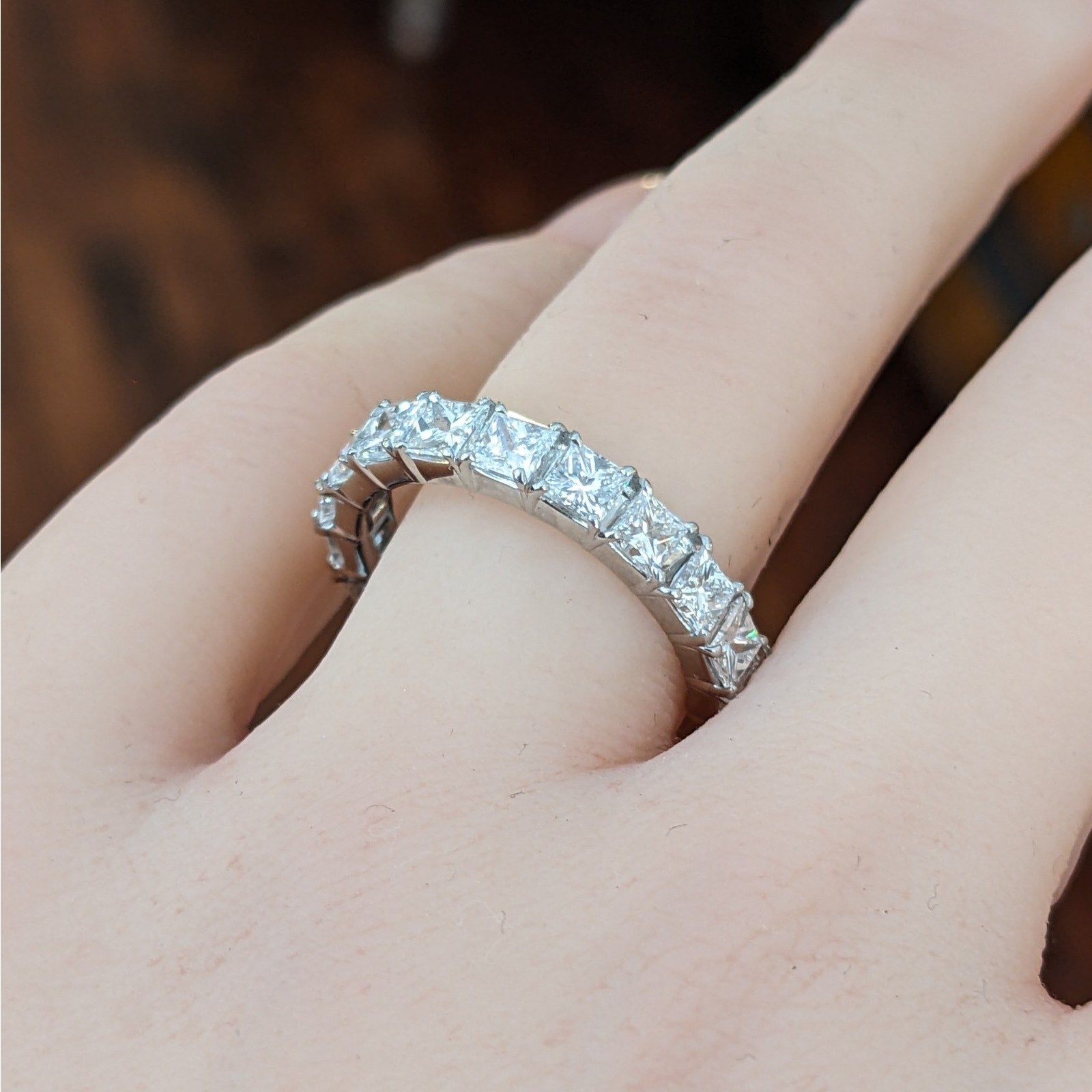 Natural Princess Cut Diamond Eternity Band 3.97 ct Size 8 in Platinum