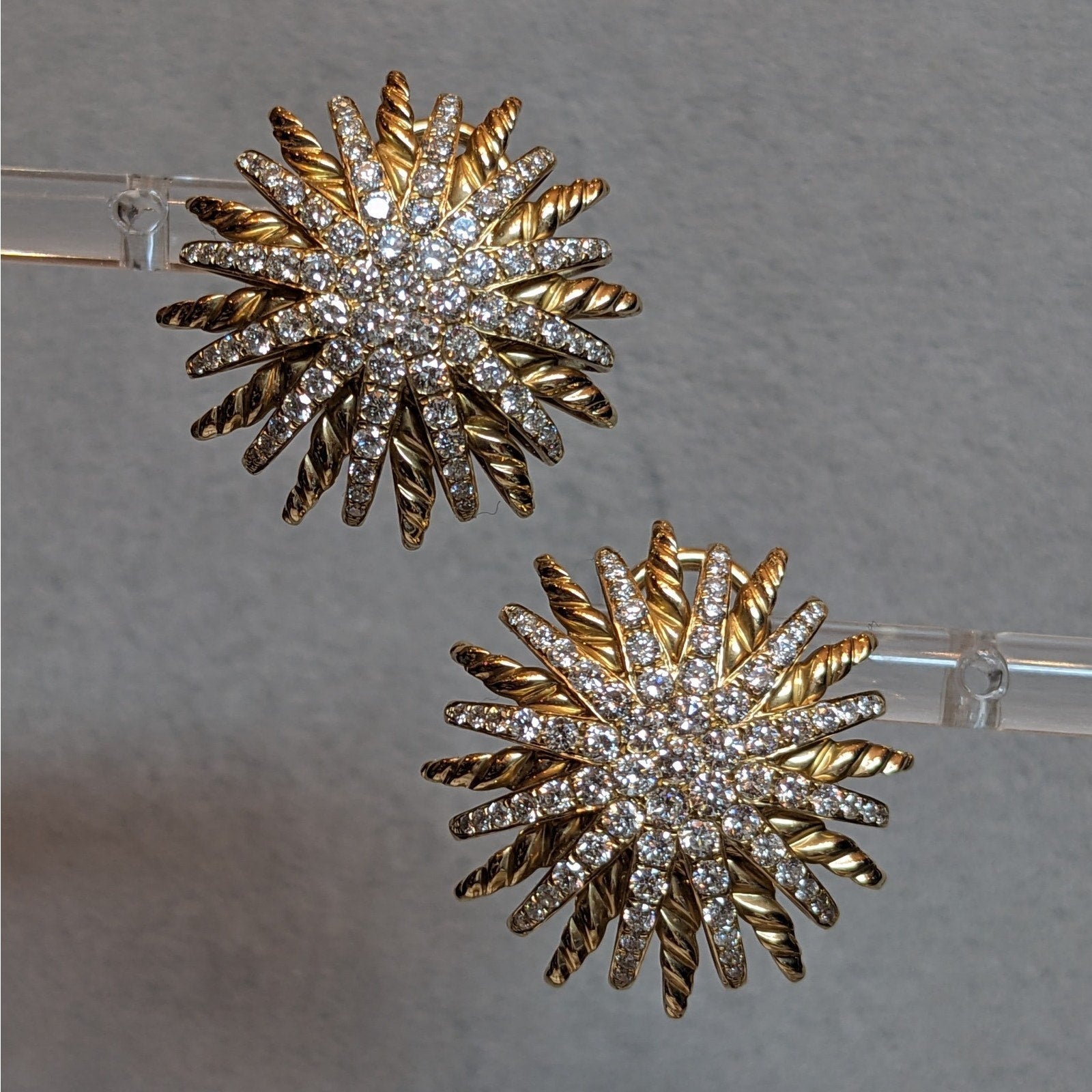 Natural Diamond Starburst Earrings in 14k Yellow Gold