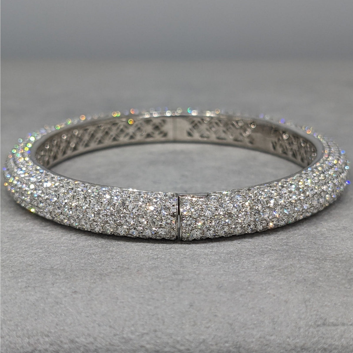 Natural Diamond Pave Bangle Bracelet 16.23 cttw in 18k White Gold