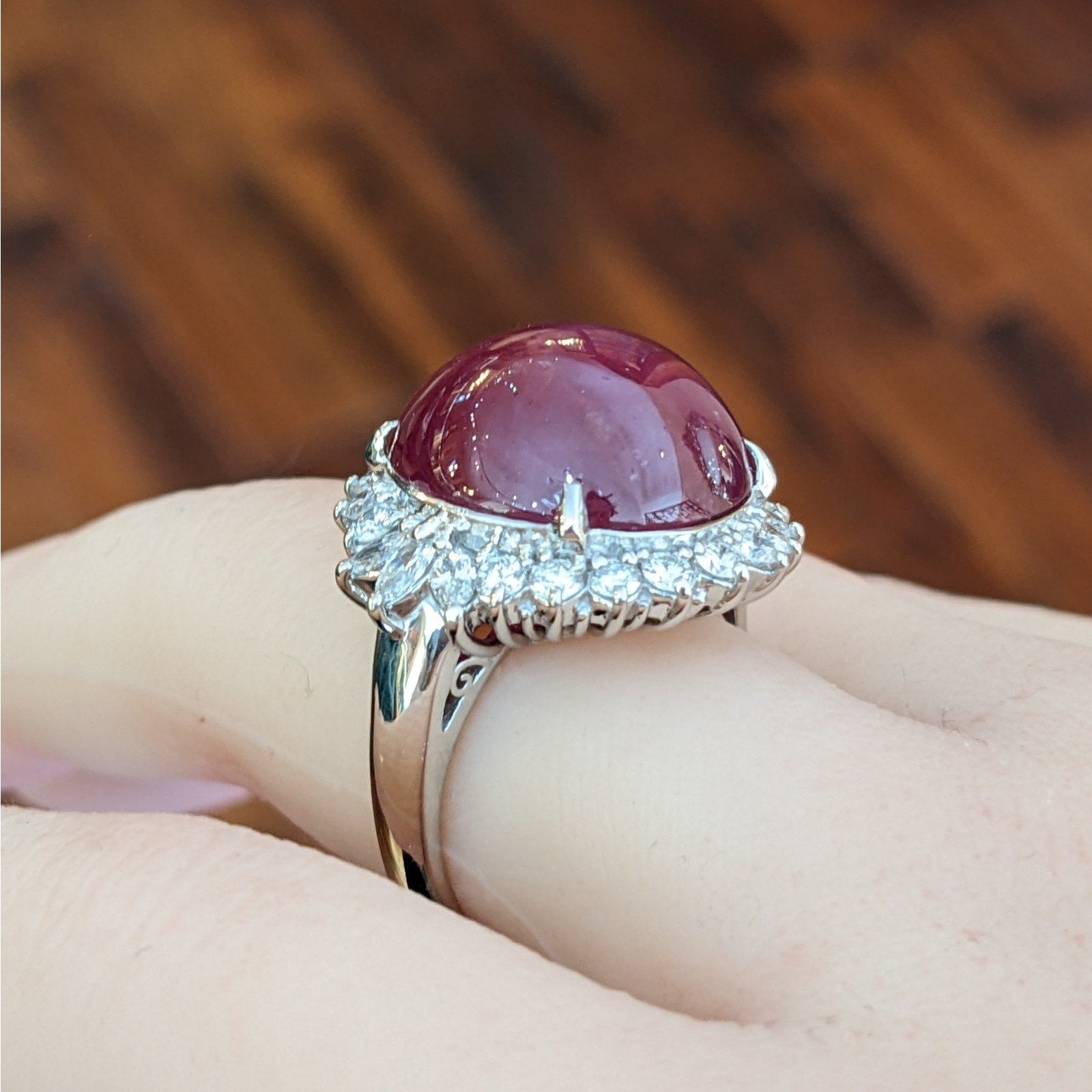 19.91 ct Burma Untreated Star Ruby and Diamond Ring in Platinum