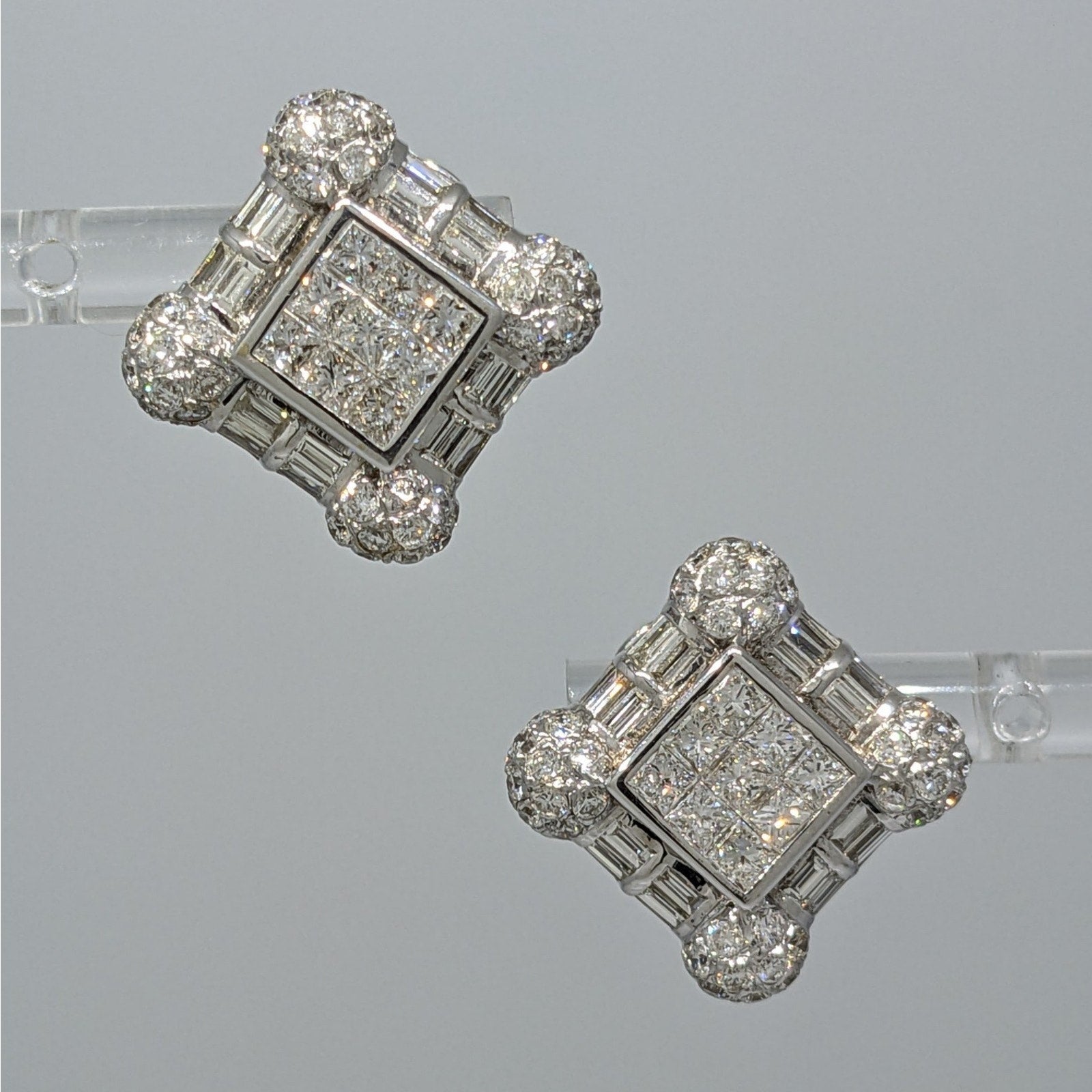 Natural Diamond Square Button Earrings in 18k White Gold