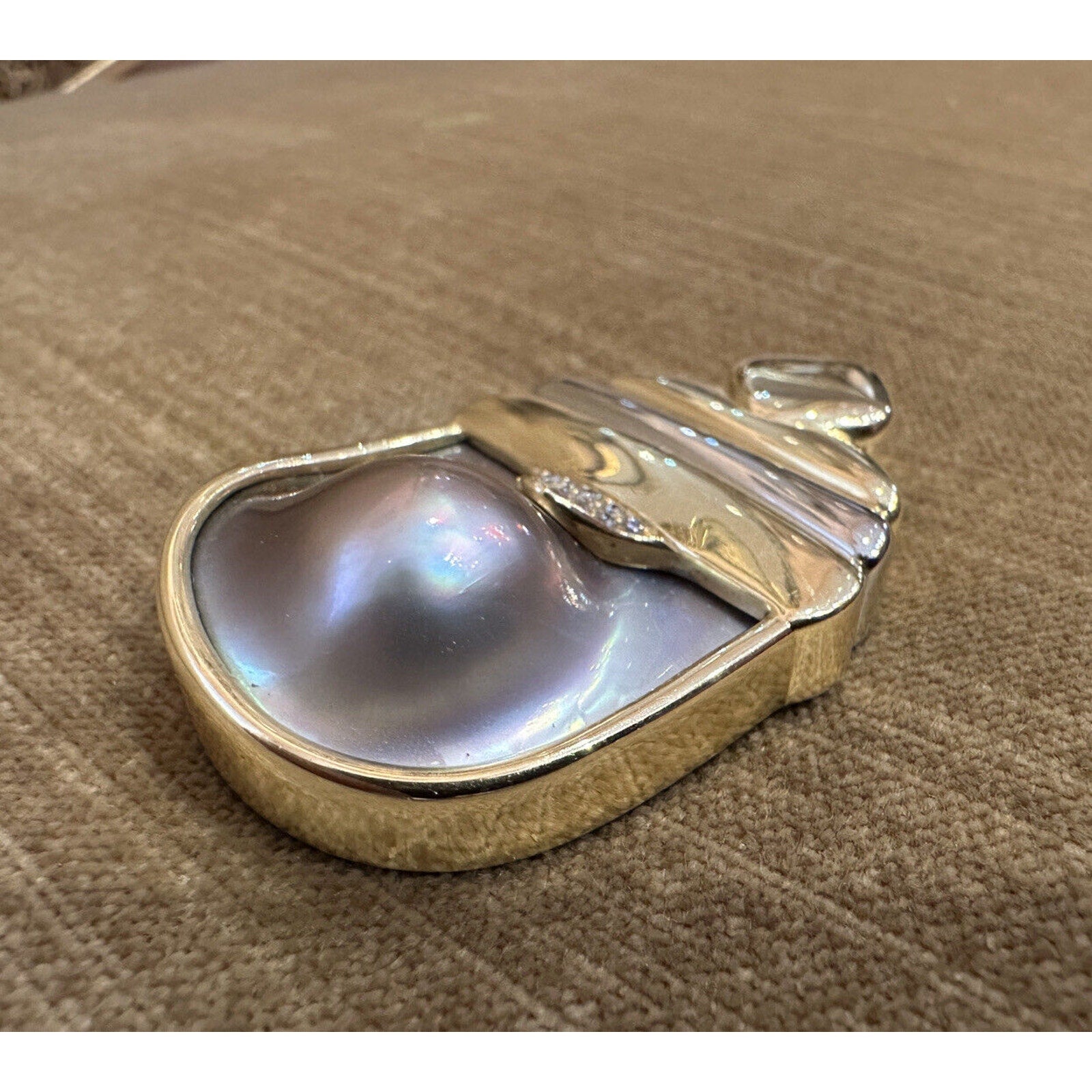 Susan Sadler Large Pearl and Diamond Pendant in 18k White & Yellow Gold