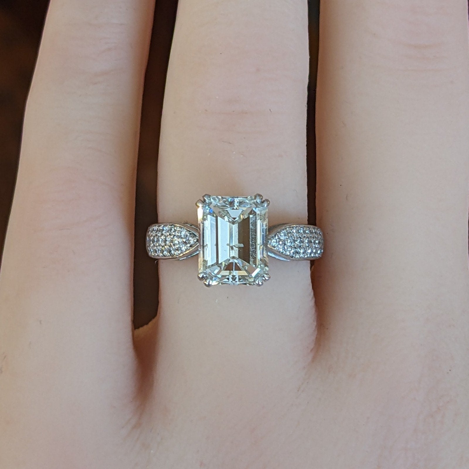 GIA 2.70 ct Emerald Cut Natural Diamond with Diamonds in 18k White Gold