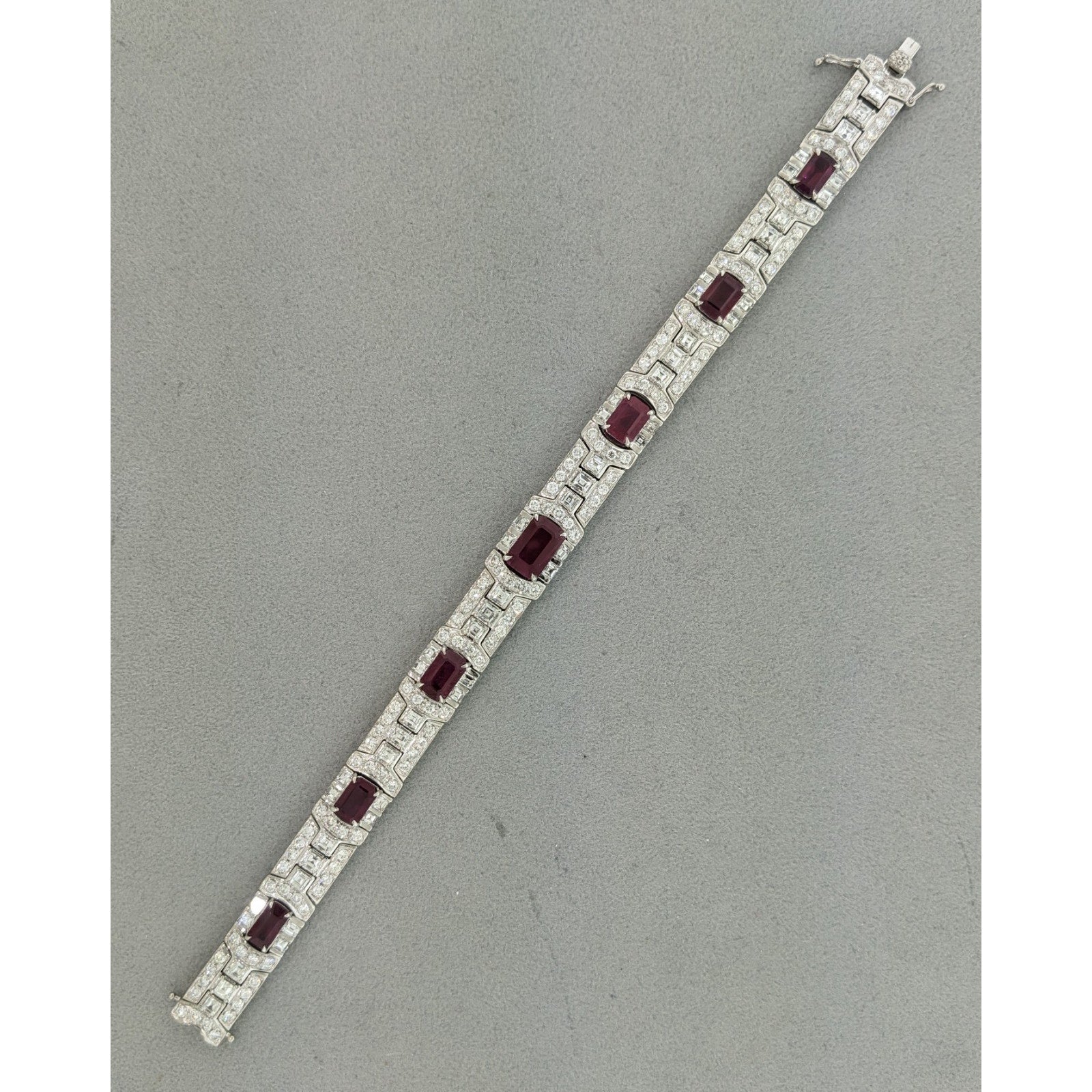 Natural Diamond and Ruby Statement Bracelet in Platinum