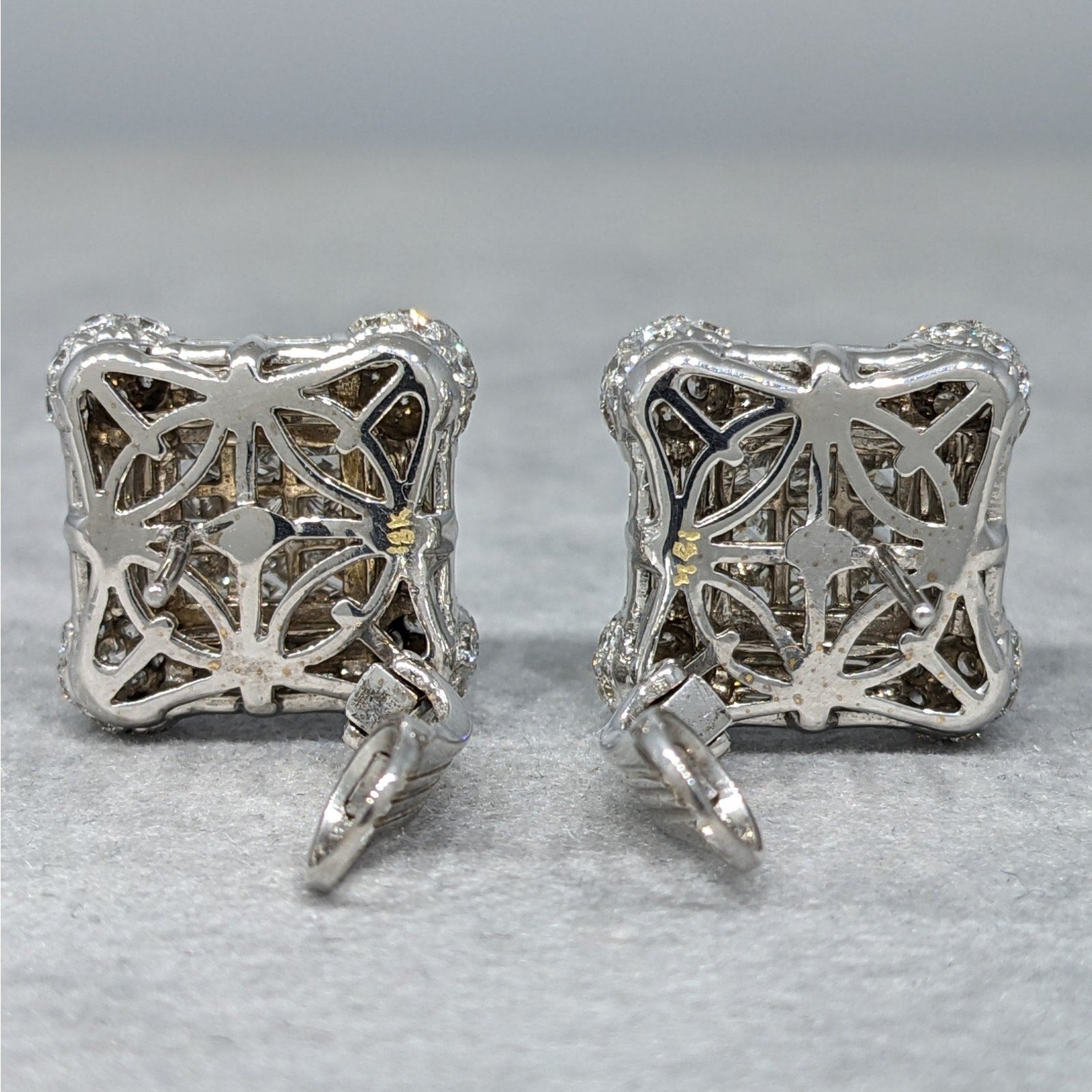 Natural Diamond Square Button Earrings in 18k White Gold