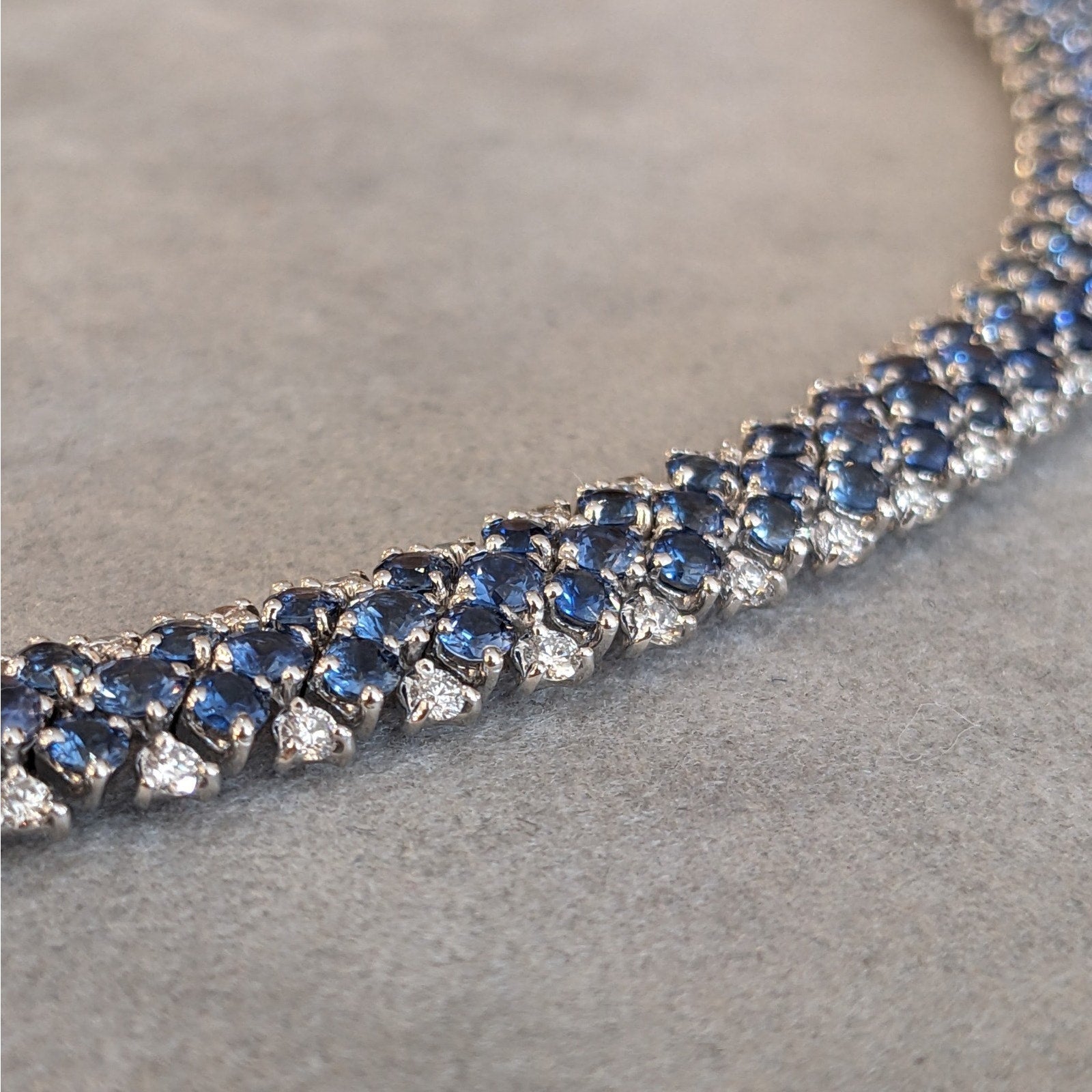 Italian Sapphire & Diamond Wide Bracelet in 18k White Gold