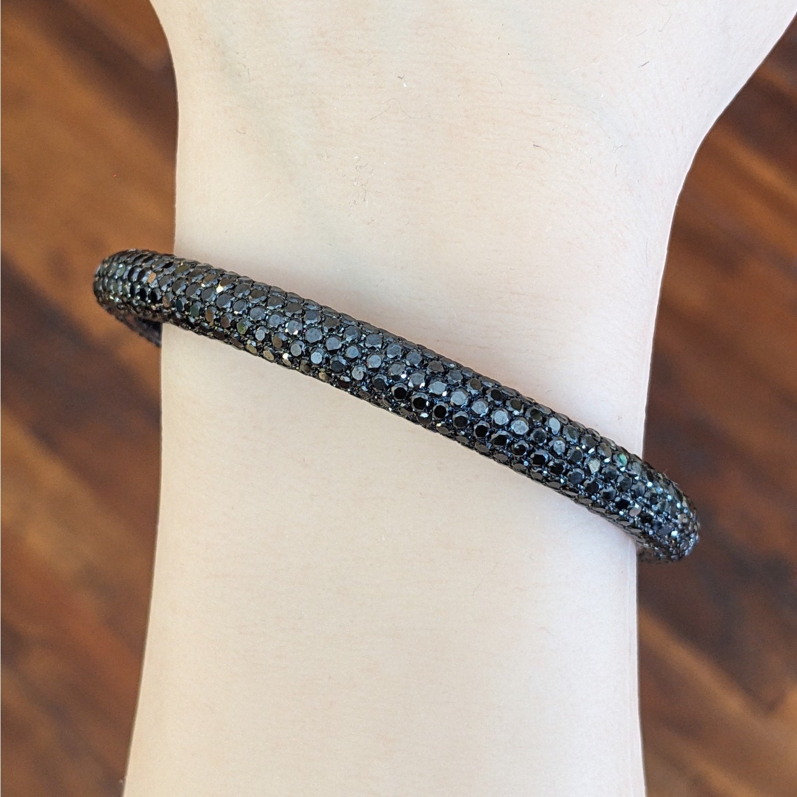 Natural Black Diamond Pave Bangle Bracelet 17.70 cttw in 18k Gold