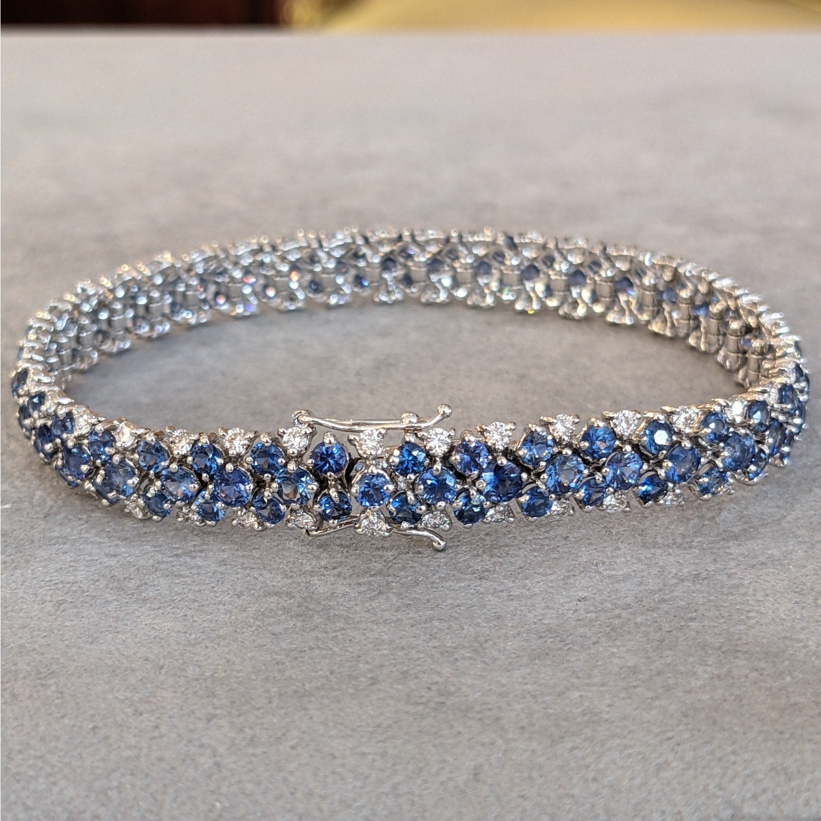 Italian Sapphire & Diamond Wide Bracelet in 18k White Gold
