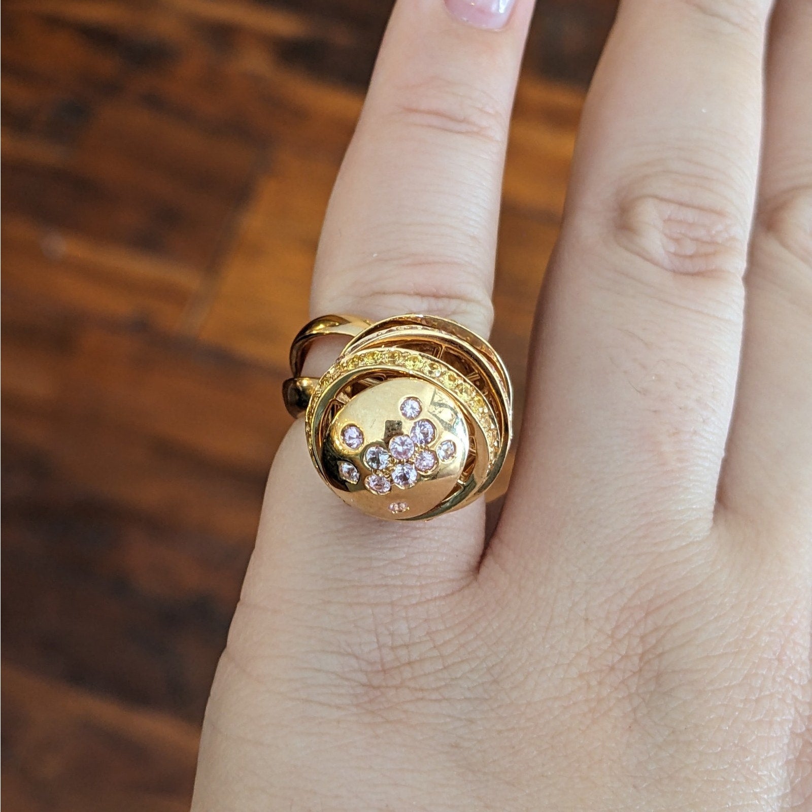 iO Si Italy Pink and Yellow Sapphire Bauble Ring in 18k Yellow Gold