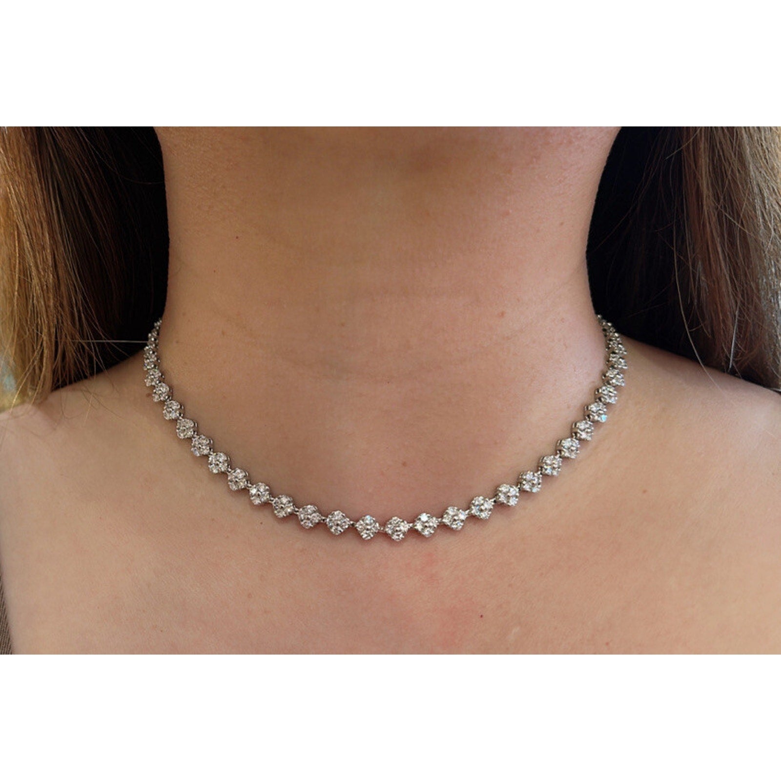 Floret Cluster Diamond Choker Necklace 10.34 cttw in Platinum