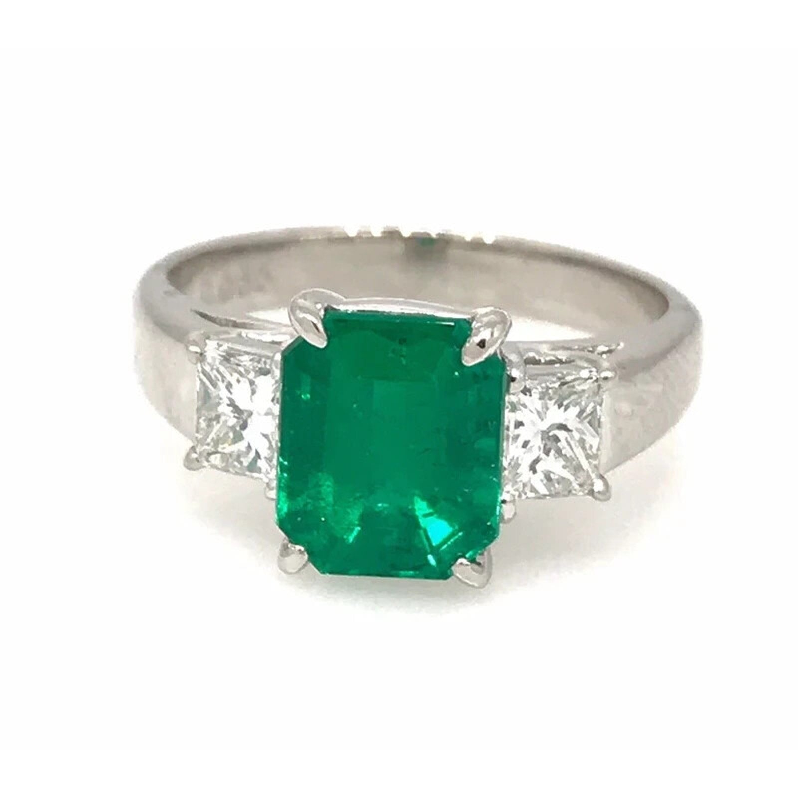 GIA Colombian Emerald and Diamond Three Stone Ring in Platinum