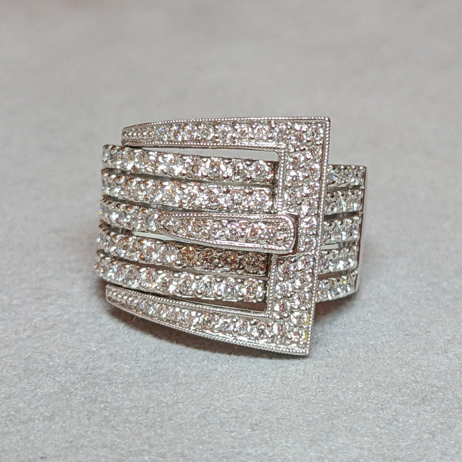 Wide Five Row Diamond Buckle Ring in 14k White Gold